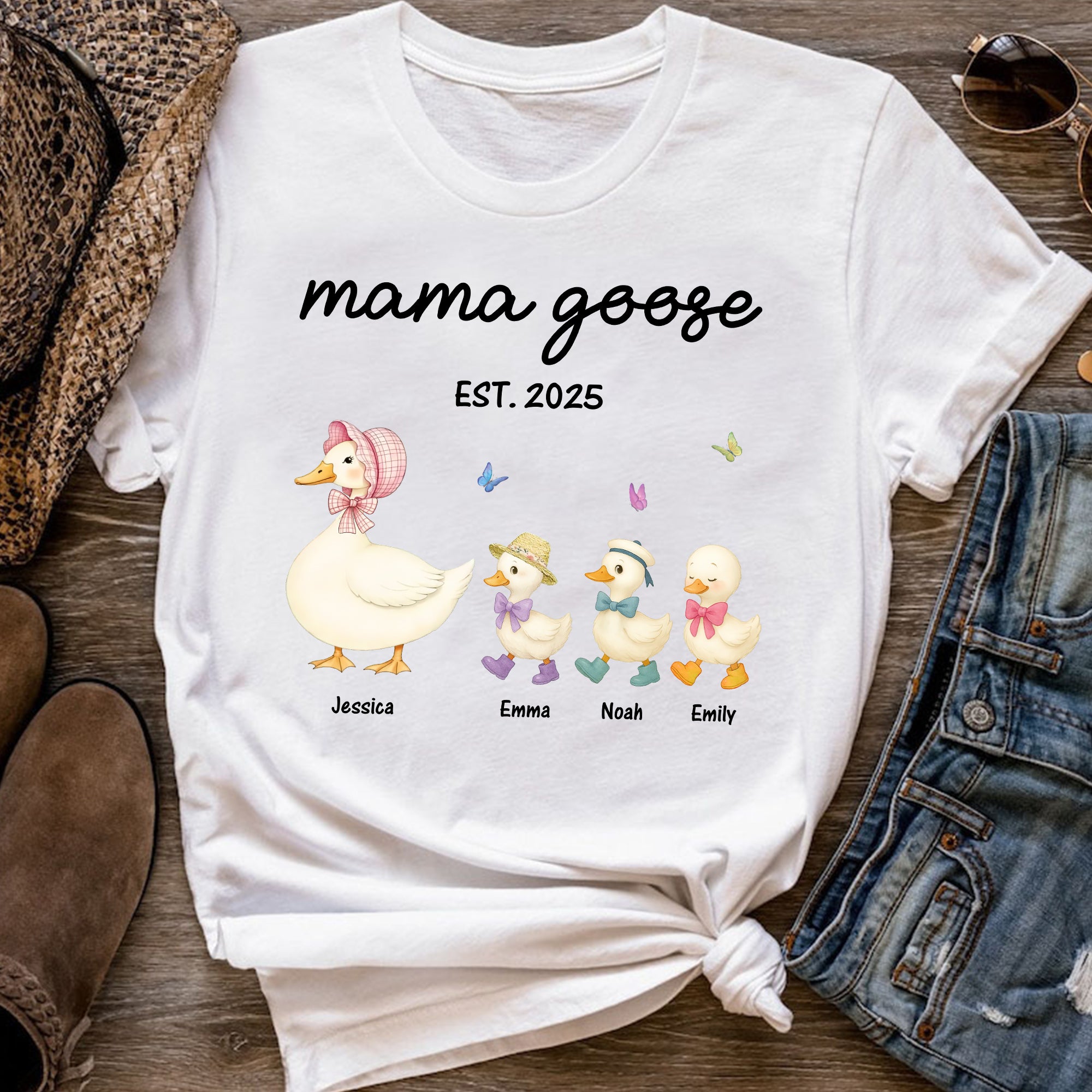 Grandma Goose Mama Goose And Kids - Custom Name Shirt - Personalized Shirt Custom T-shirt