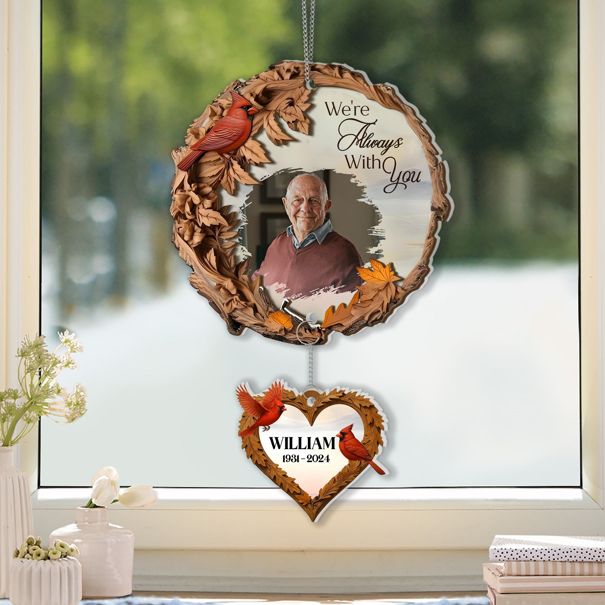 Always With You - 2 Layered Suncatcher with Charm - Memorial Gift