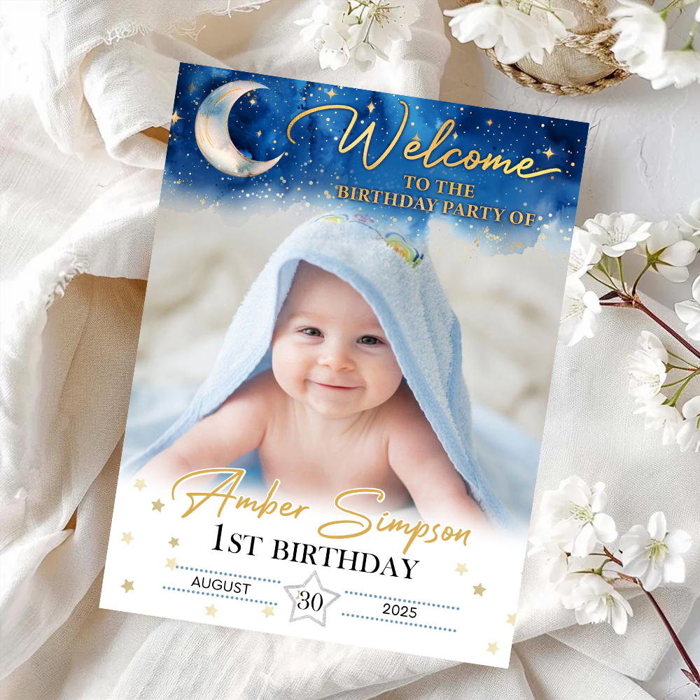 Baby Birthday Welcome Sign - Custom Name and Photo Birthday Law Sign
