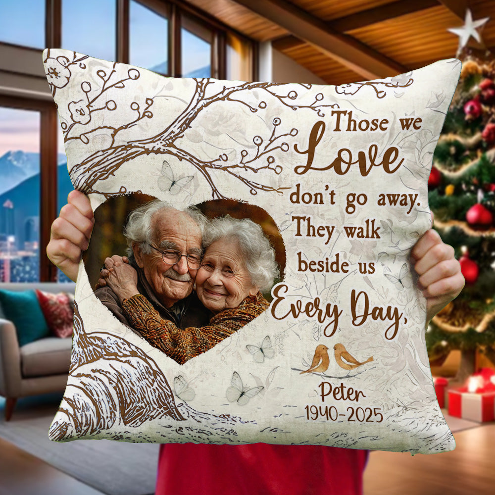 Custom Name and Photo - Love Walks Beside Us - Personalized Memorial Pillow