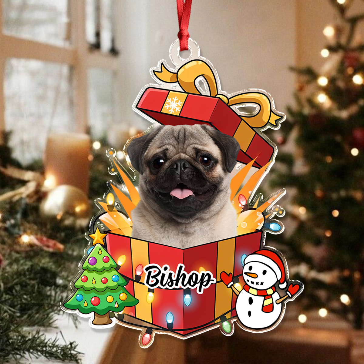 Custom Pet Name and Photo - Custom Shape Hologram Ornament - Christmas Decor