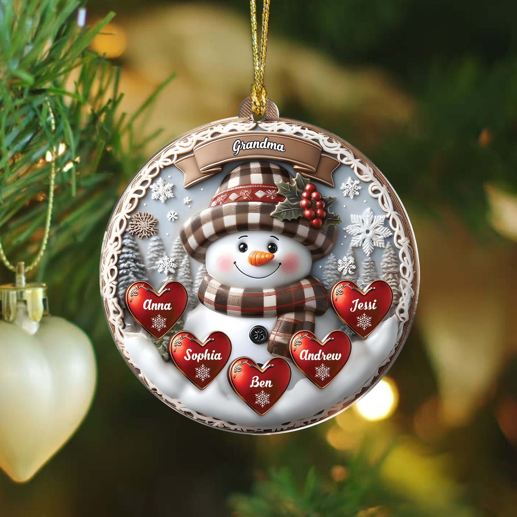 Snowman Custom Name - Personalized Hologram Ornament - Family Decoration