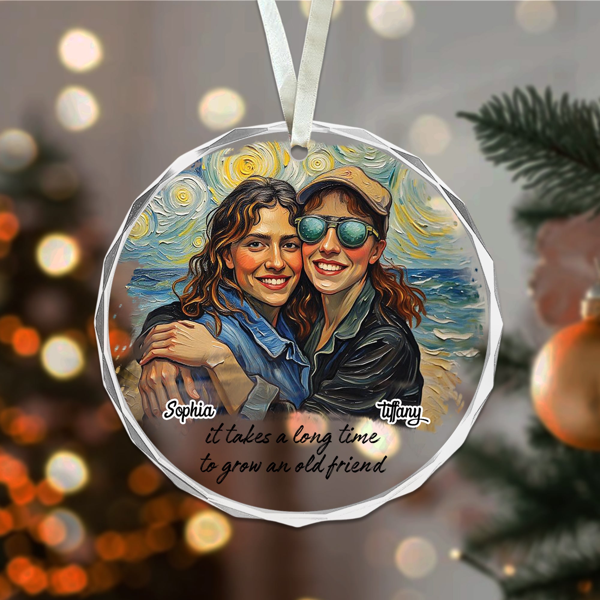 Best Friends - Custom Name and Photo - Personalized Glass Ornament