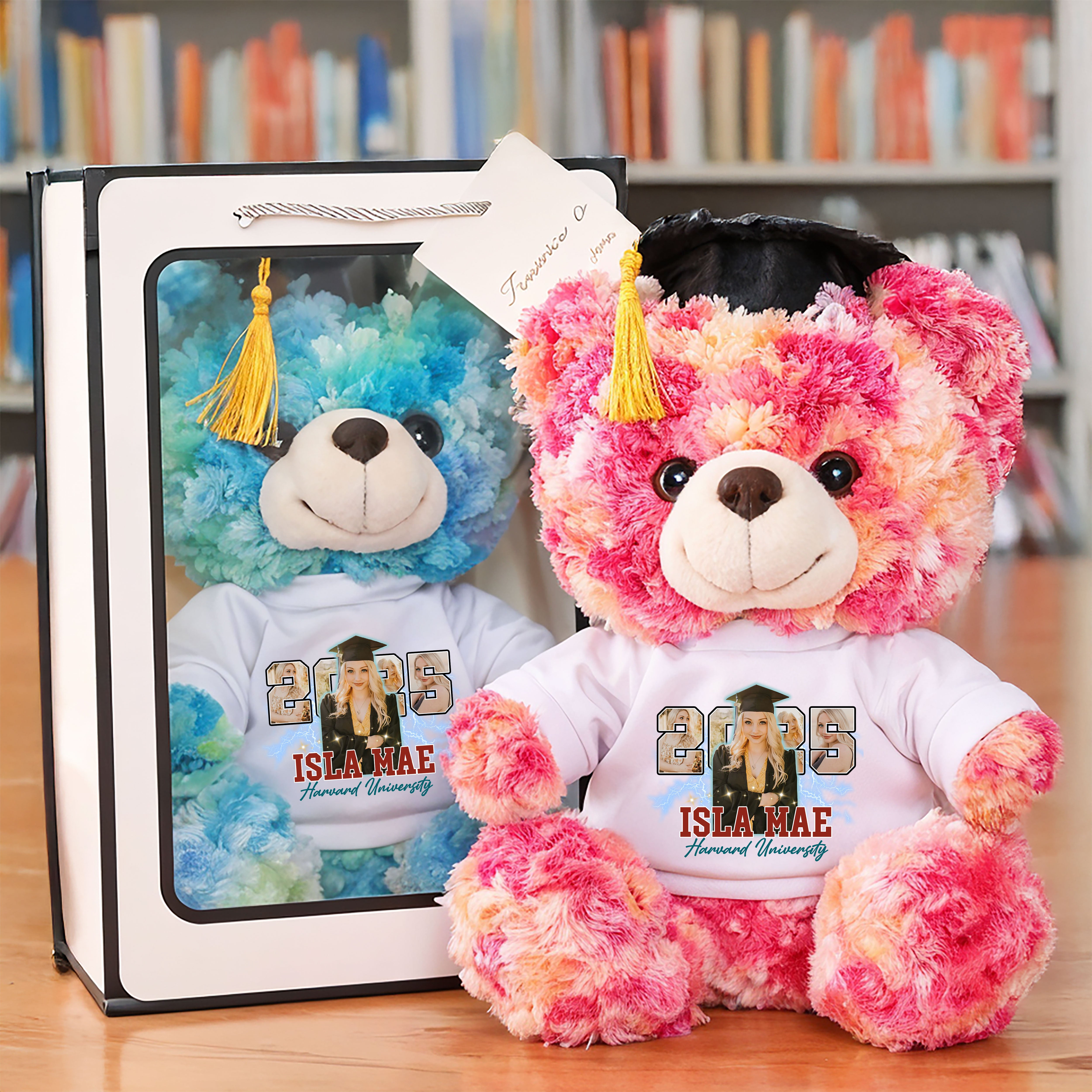 2025 Graduation Teddy Bear Plush - Custom Photo and Name  - Graduate Bear With Cap