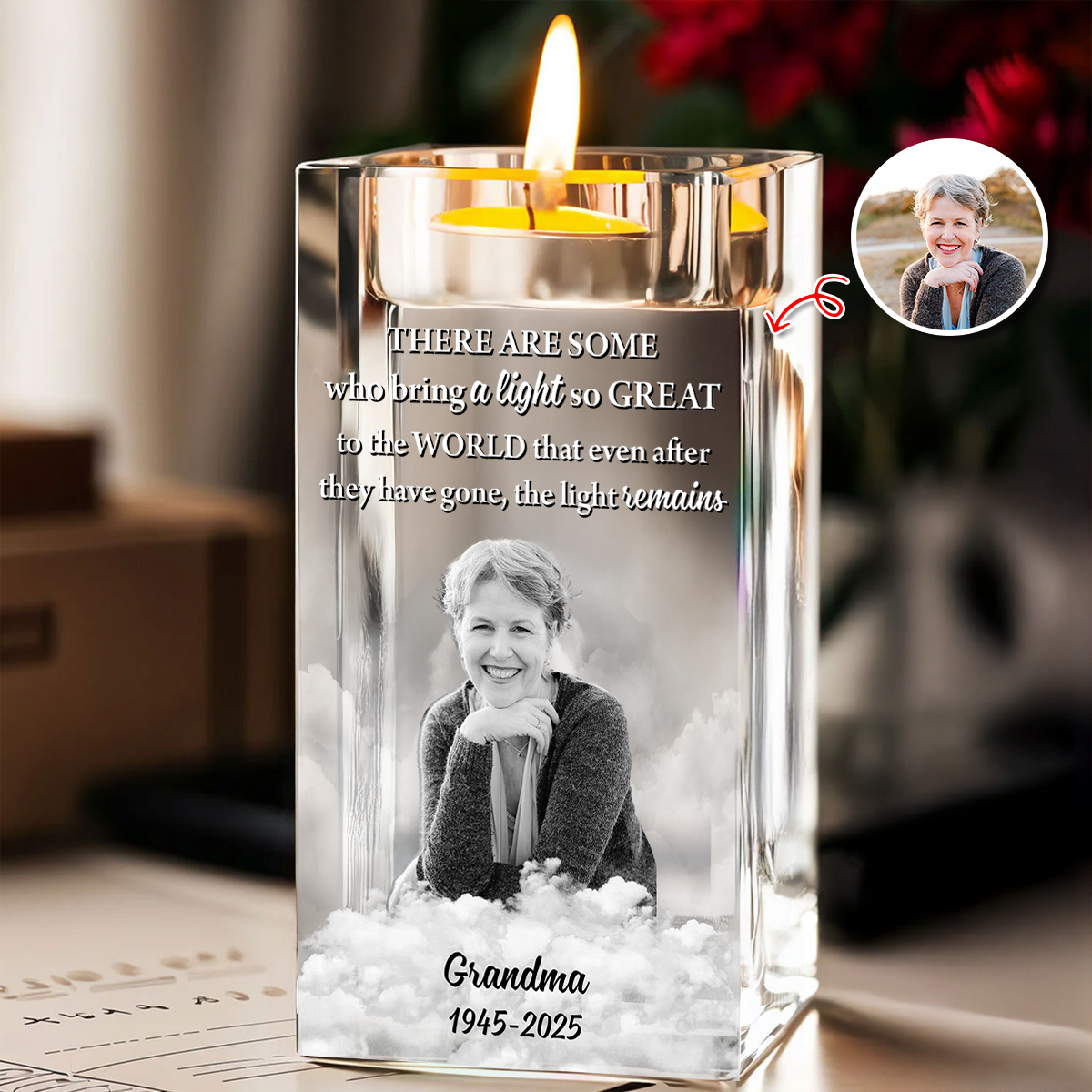 Custom Name and Photo - Personalized Crystal Candle Holder - Sympathy Gift