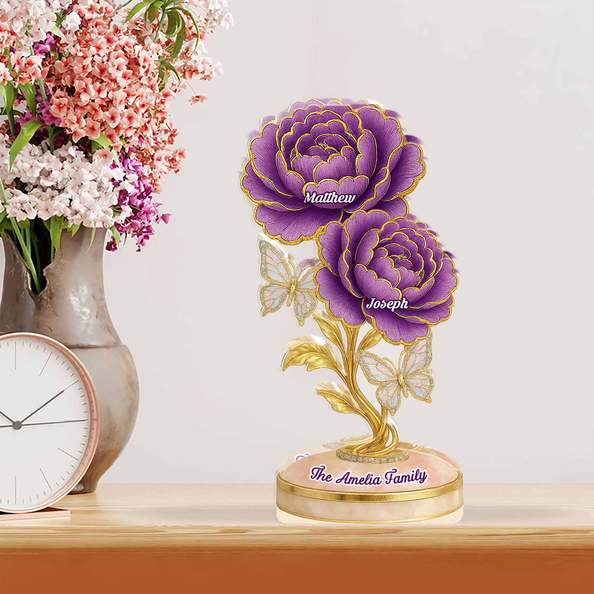 Our Family Flower - Personalized Custom Shaped Acrylic Plaque - Peony Flowers
