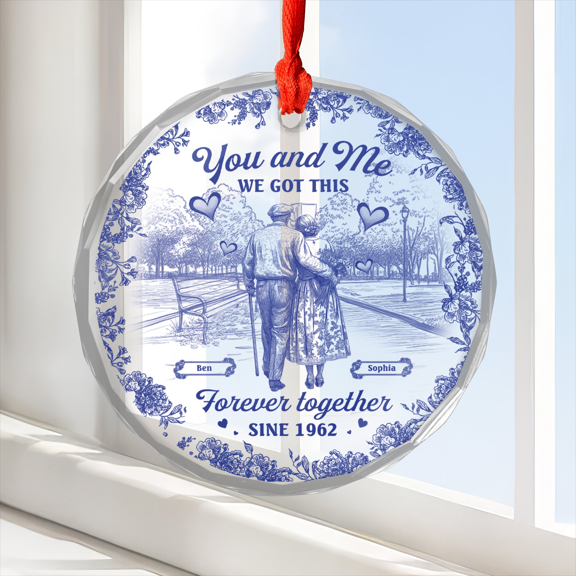 You and Me - Custom Name - Old Couple Gift - Personalized Glass Ornament
