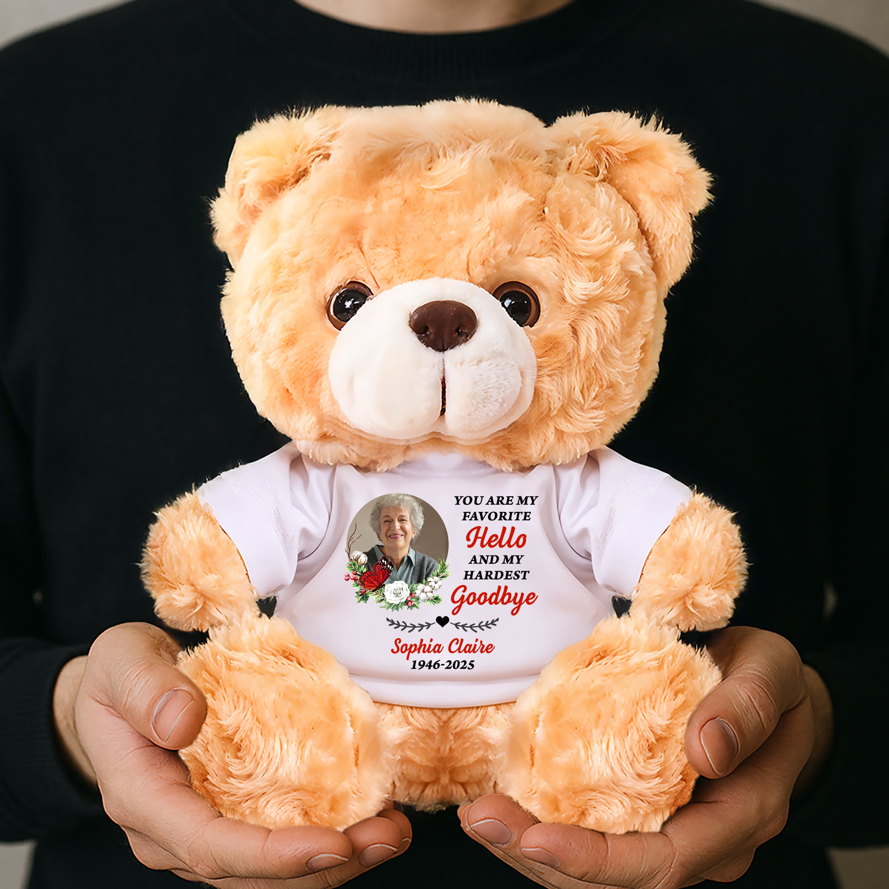 My Hardest Goodbye - Personalized Memorial Gift - Custom Name and Photo Teddy Bear