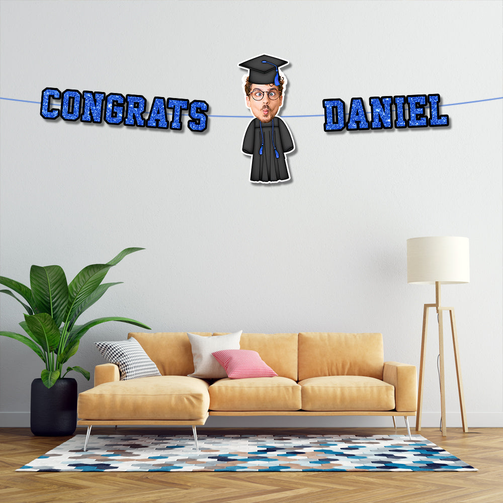 Custom Name Bunting Party Decorations - Personalized Alphabet Letters and Face Photo - Graduation Decor