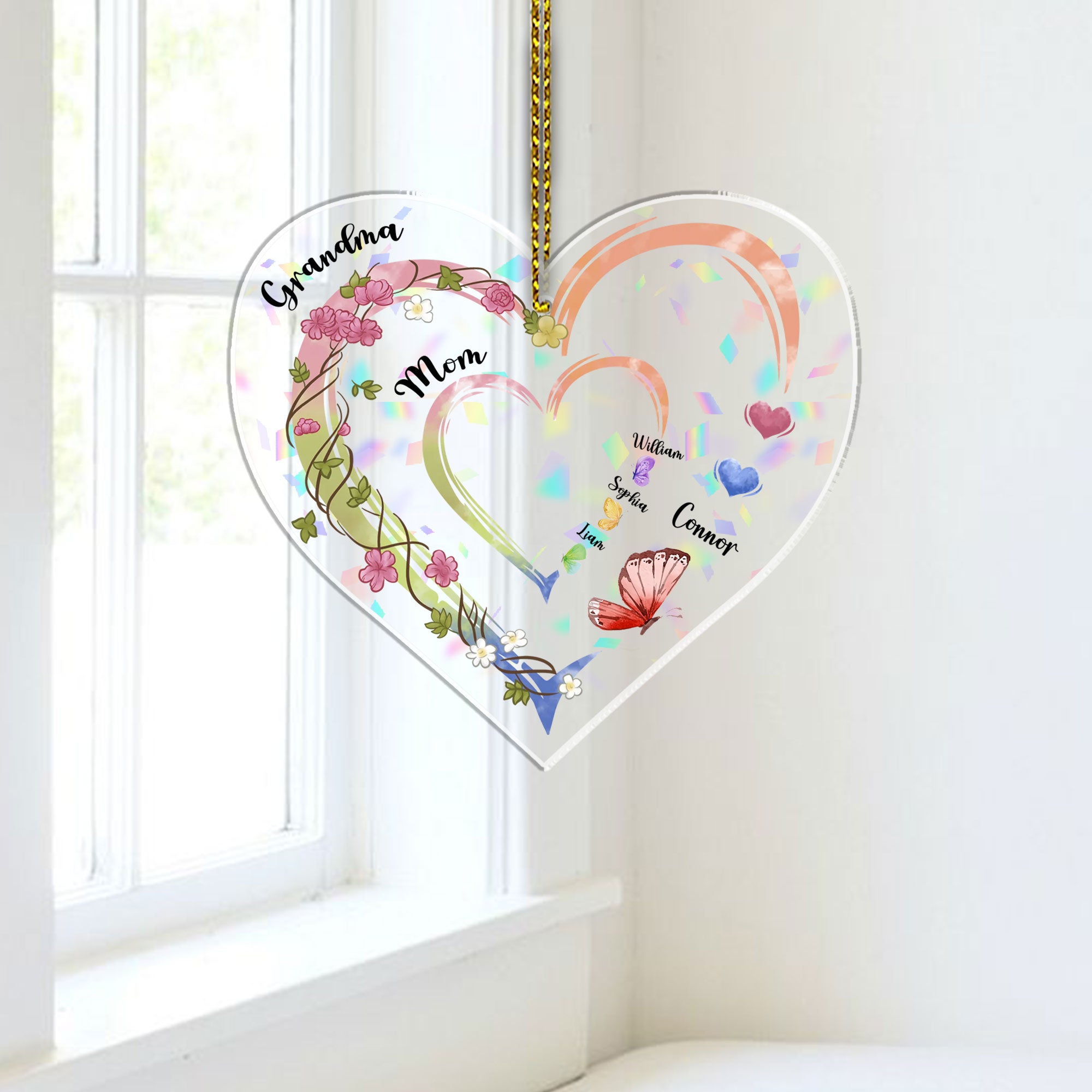 Family Love Grandma Mama - Custom Name Hologram Ornament - Family Decoration