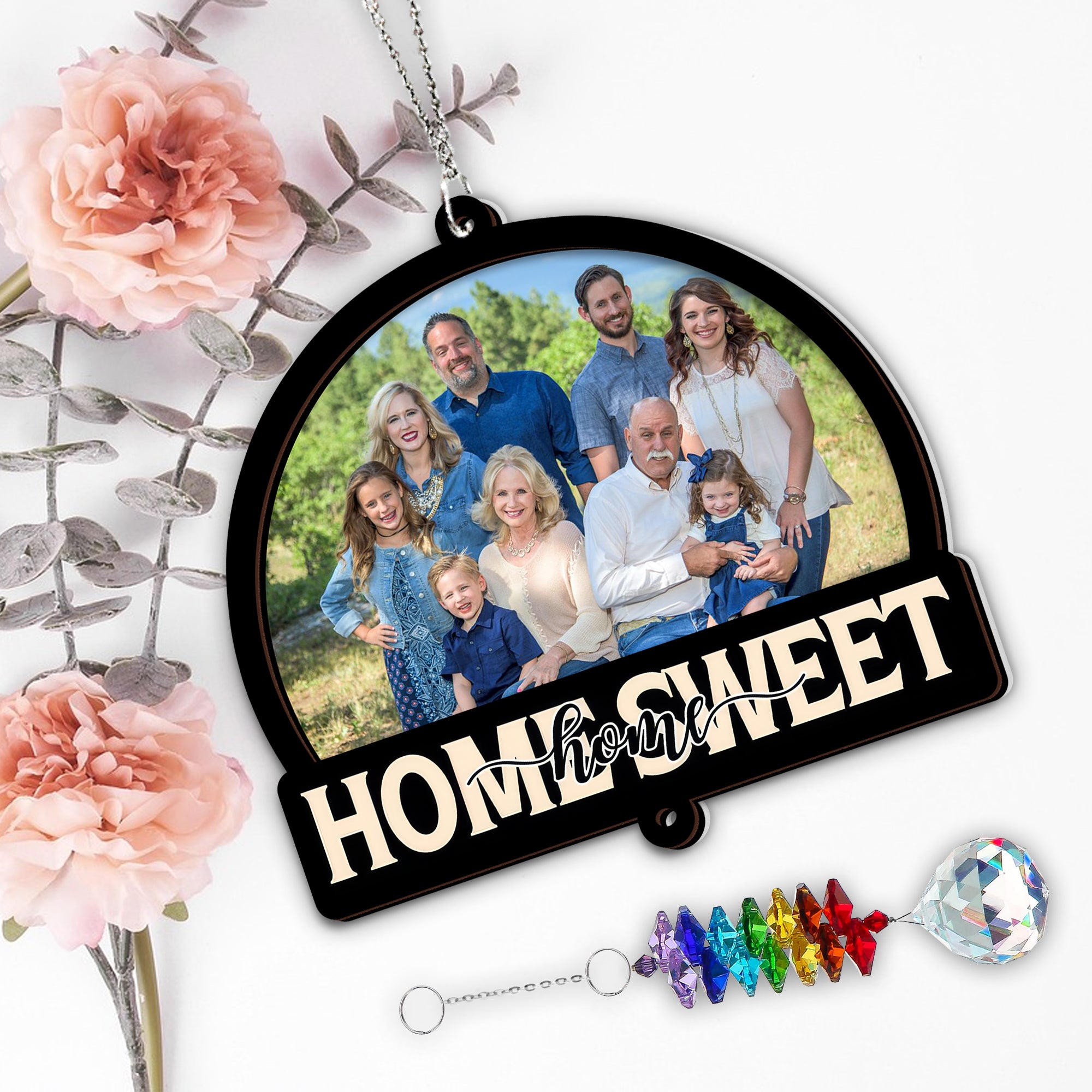 Home Sweet Home - Ornament Hanging Piece With Crystal Charm - Family Gift