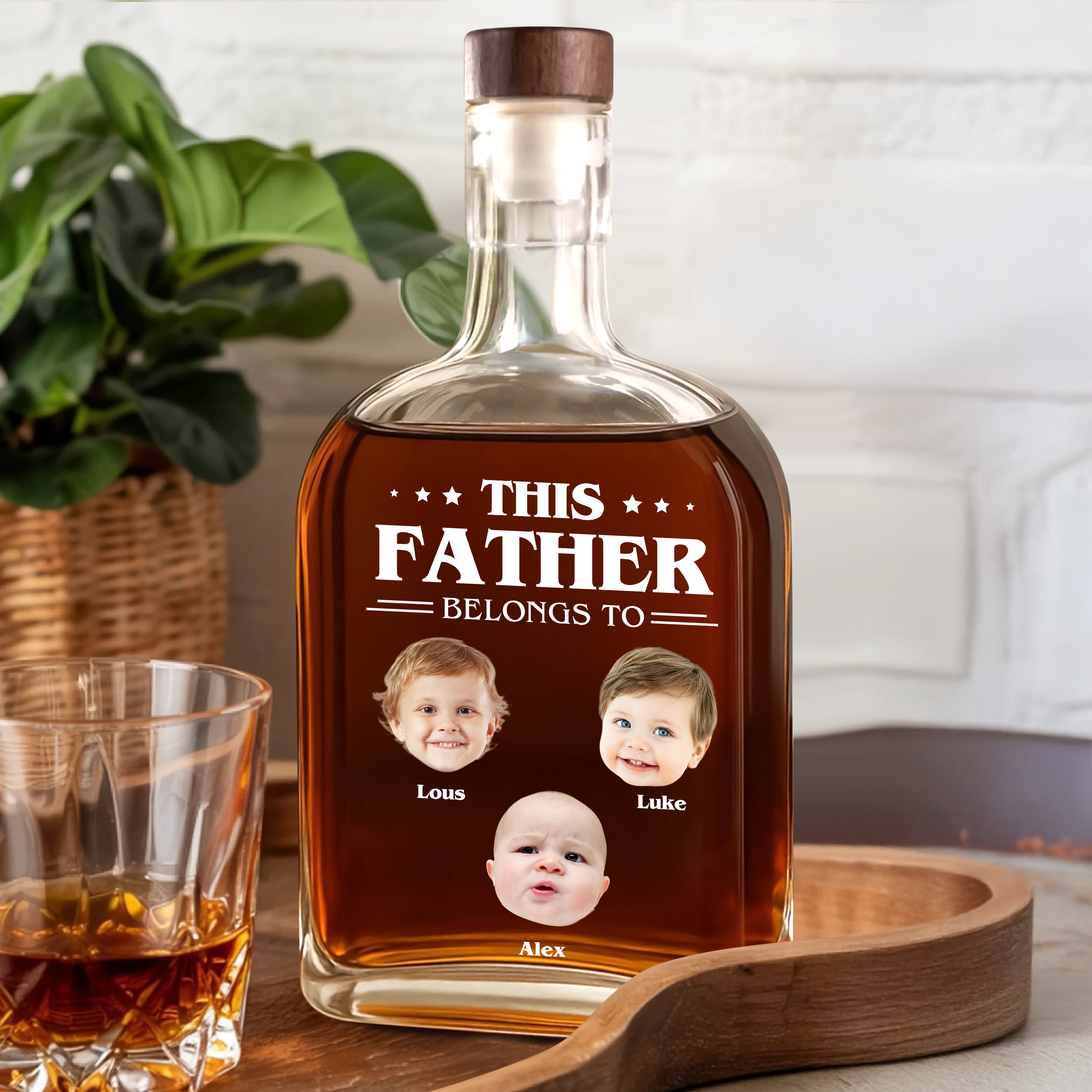 This Daddy Belongs To - Family Photo Personalized Custom Whiskey Bottle