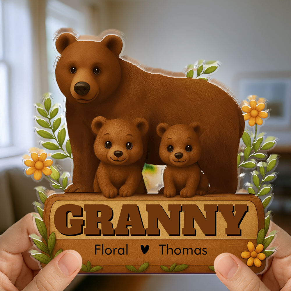 Family Bear - Personalized Name Gift - Custom Shape Acrylic Block Plaque