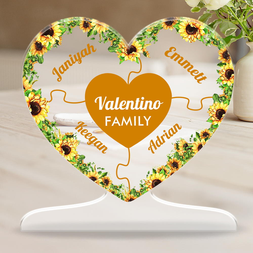 Family Heart Puzzle - Personalized Family Name Gift - Custom Shape Acrylic Block Plaque