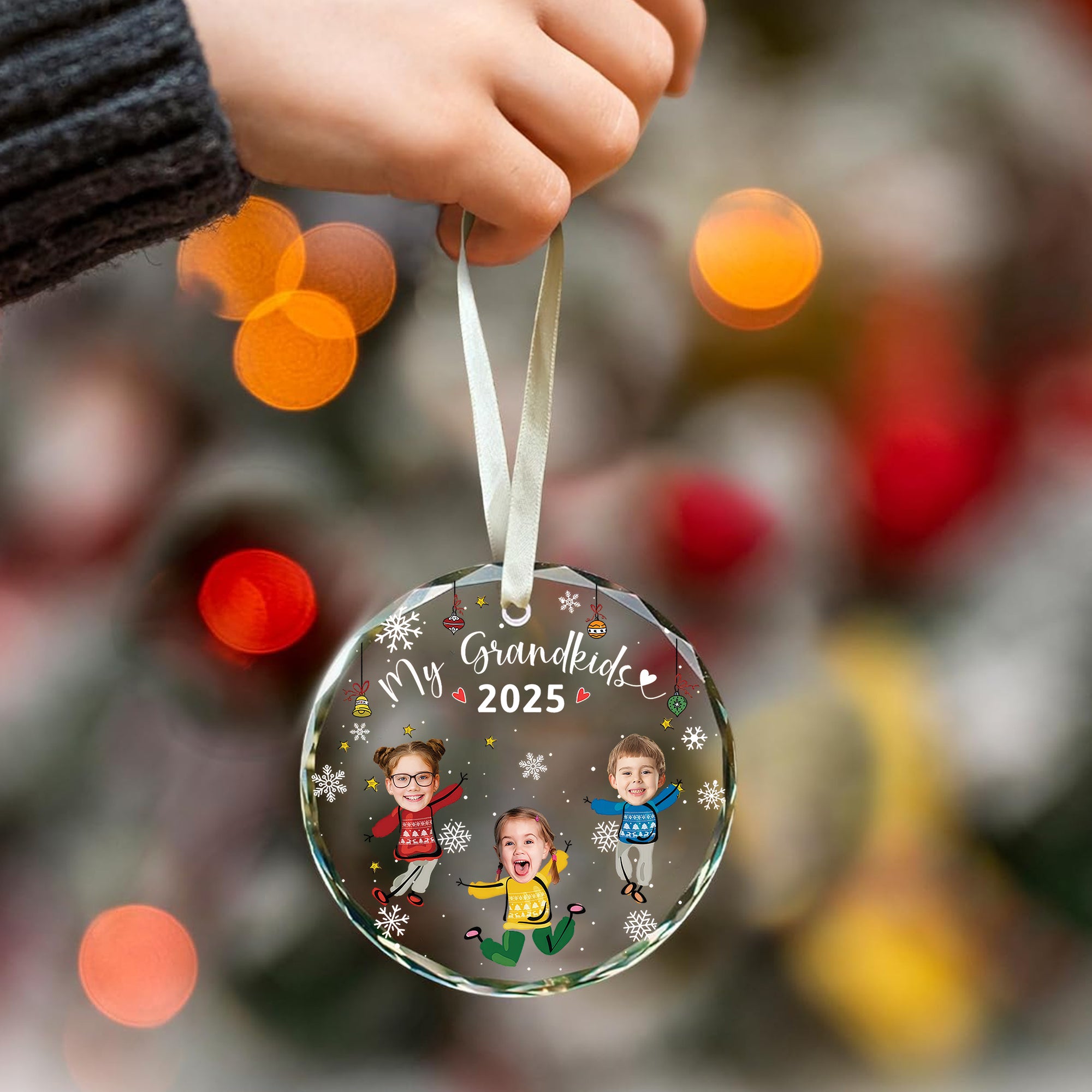 My Grandkids - Custom Photo - Personalized Glass Ornament - Christmas Decor