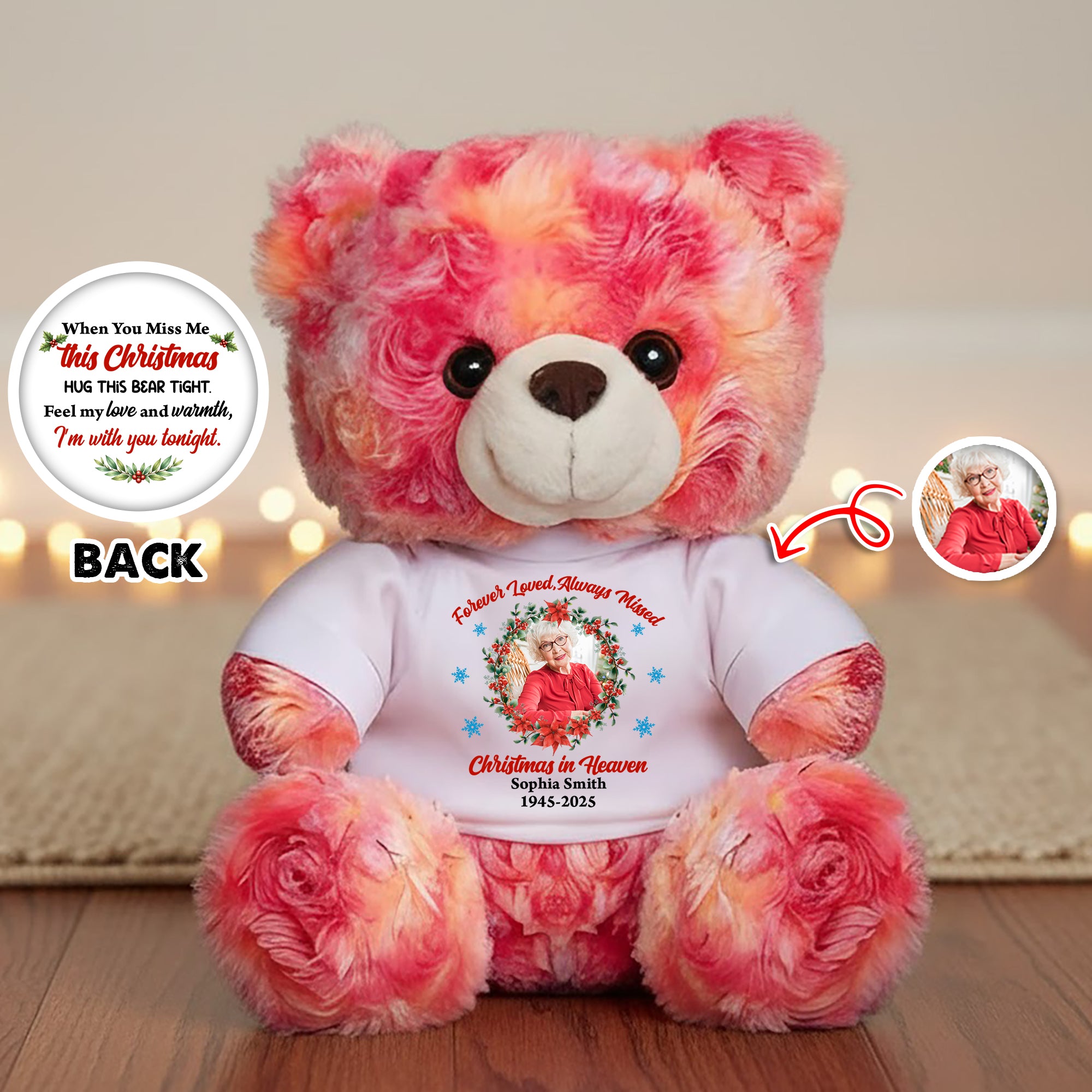 When You Miss Me This Christmas - Sympathy Gift - Custom Name and Photo - Personalized Bear Plush