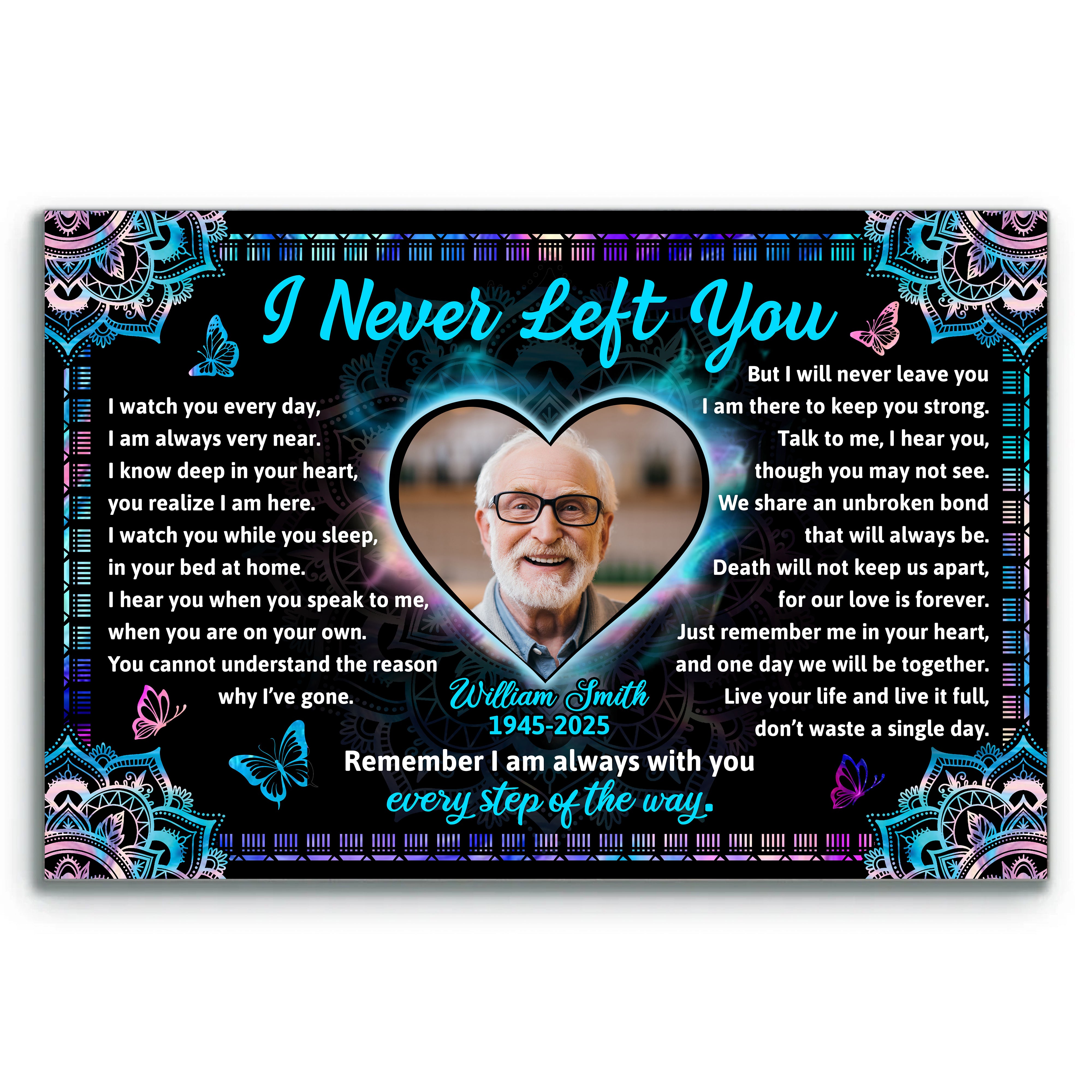 I Never Left You - Custom Name and Photo - Canvas Sign - Memorial Gift