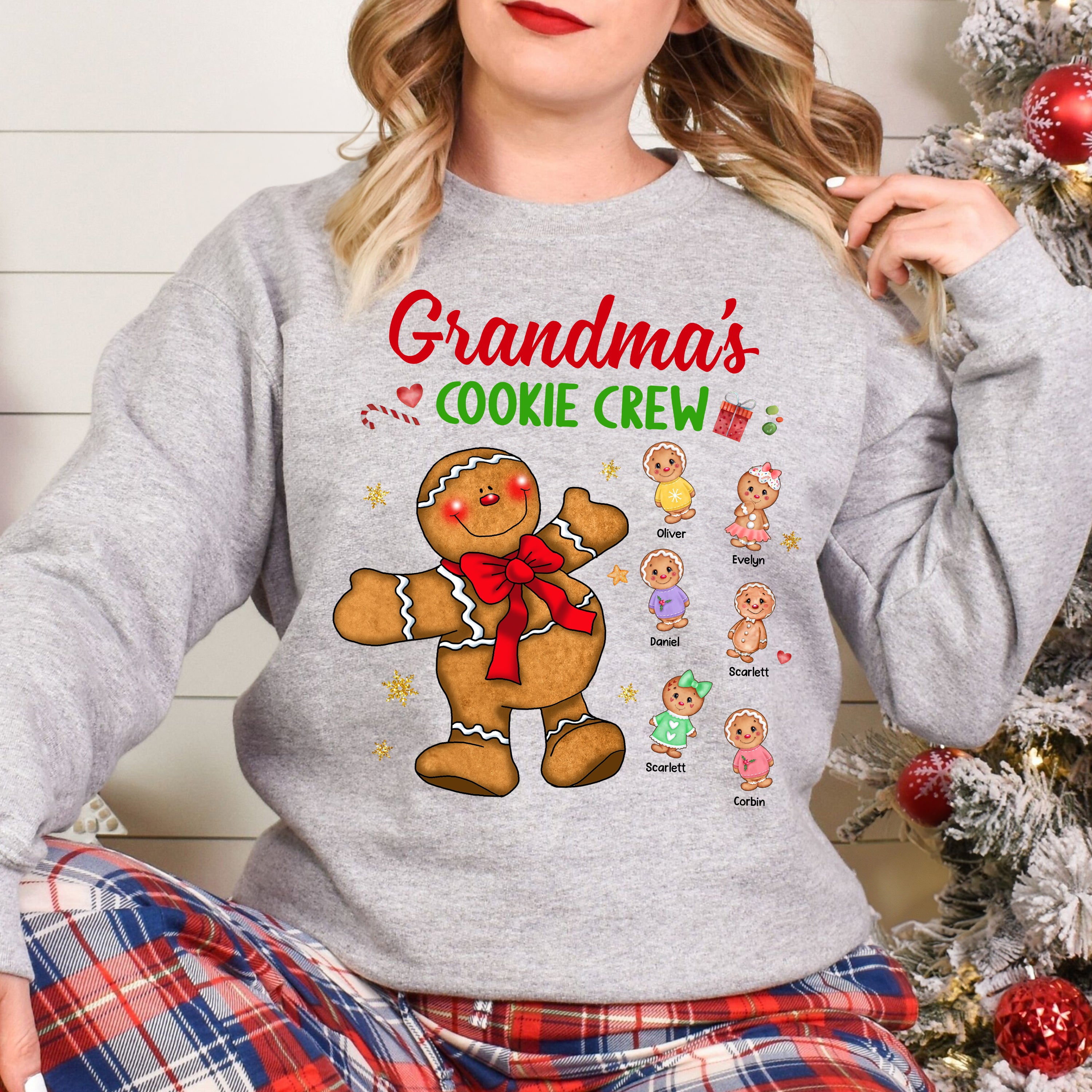 Personalized Gift For Grandma - Grandma's Cookie Crew - Custom Name Christmas Shirt