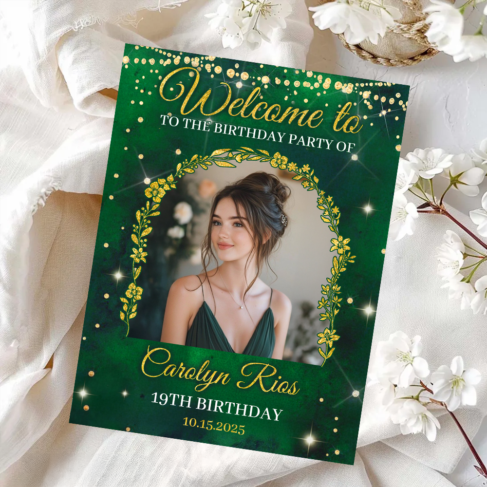 Welcome To The Birthday Party - Custom Name & Photo Law Sign - Birthday Party Welcome Sign