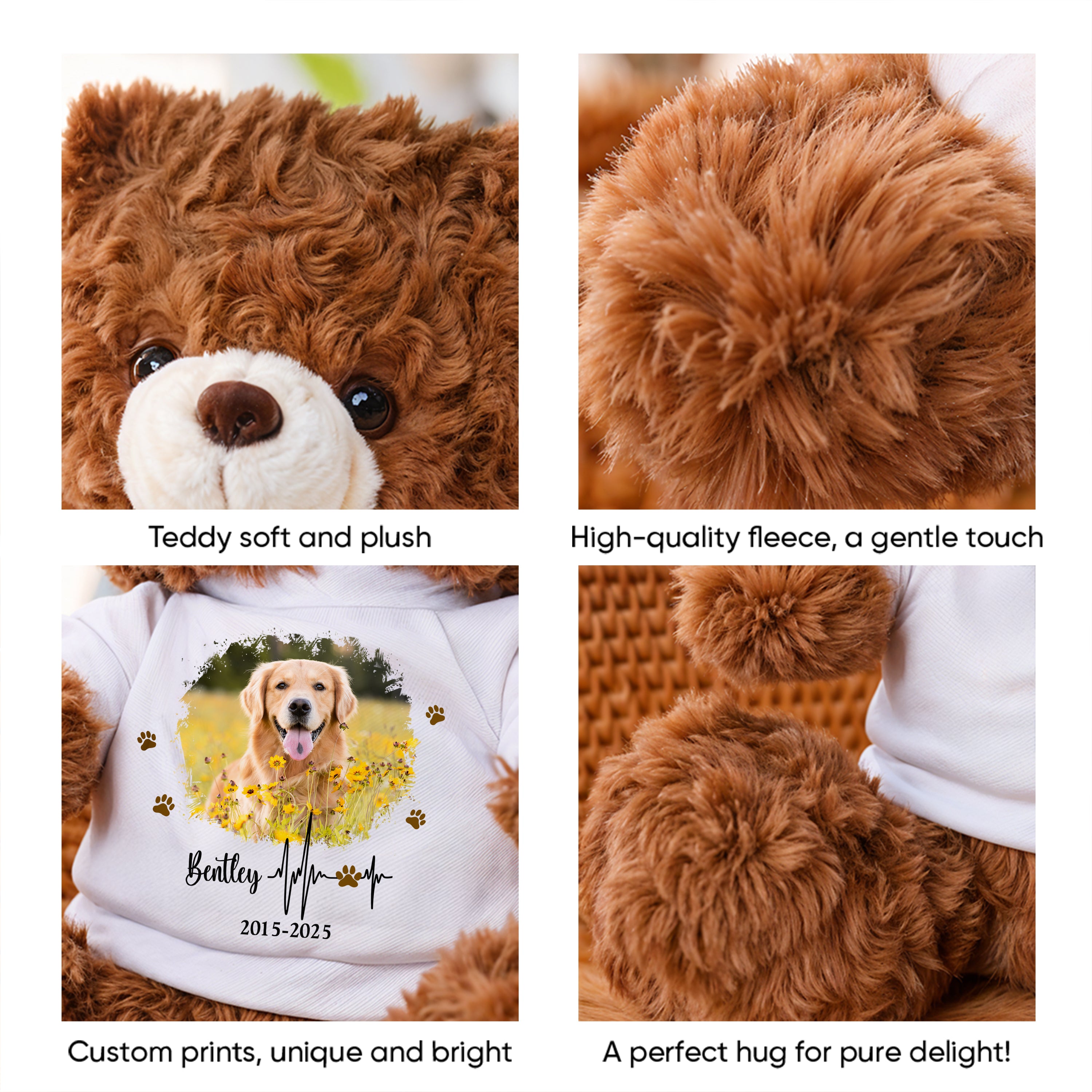 Hug This Bear I'm Here - Personalized Pet Memorial Bear Plush - Custom Name and Photo Teddy Bear