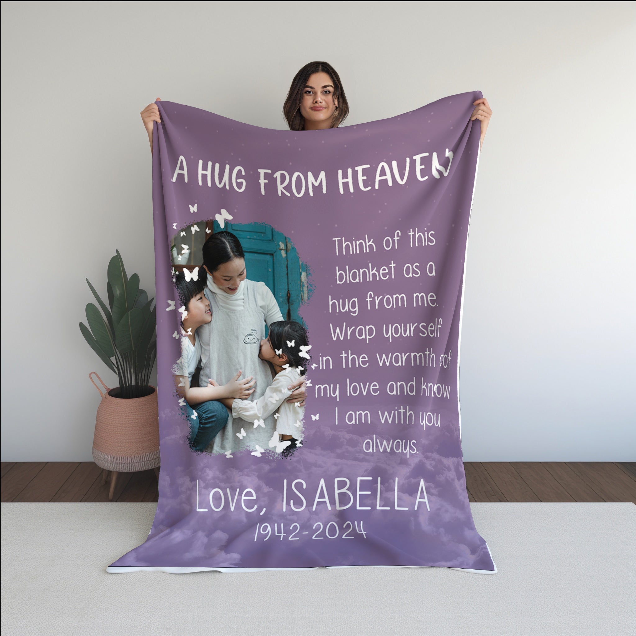 A Hug From Heaven - Custom Name and Photo Memorial Blanket - Sympathy Gift