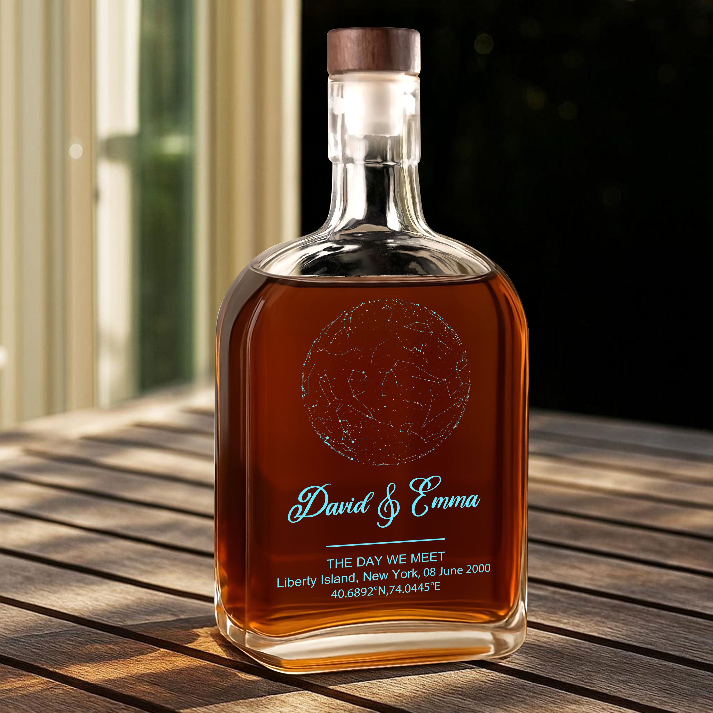 The Day We Met - Custom Star Map and Photo - Personalized Custom Whiskey Bottle