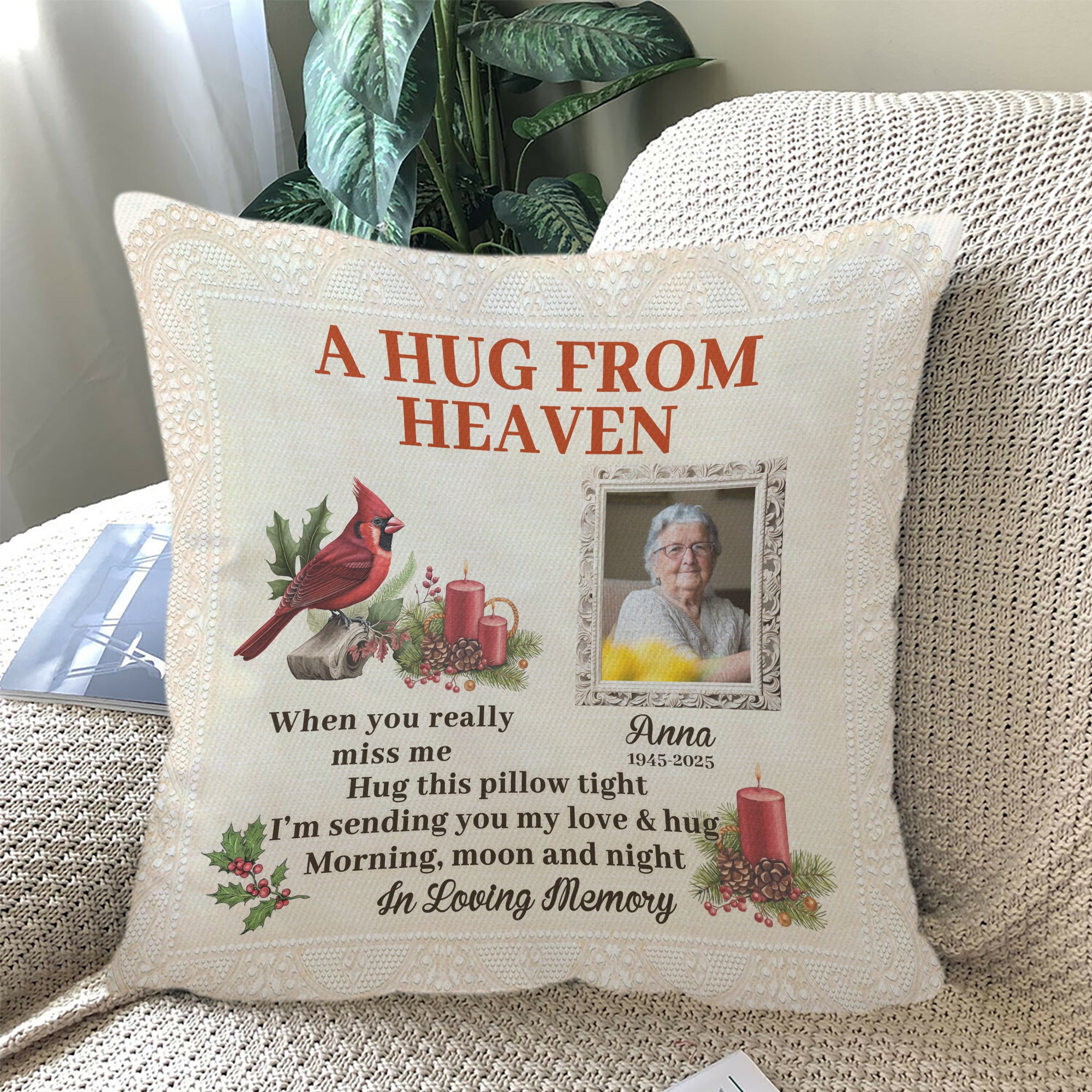 A Hug From Heaven - Custom Name and Photo Sympathy Gift - Personalized Memorial Pillow