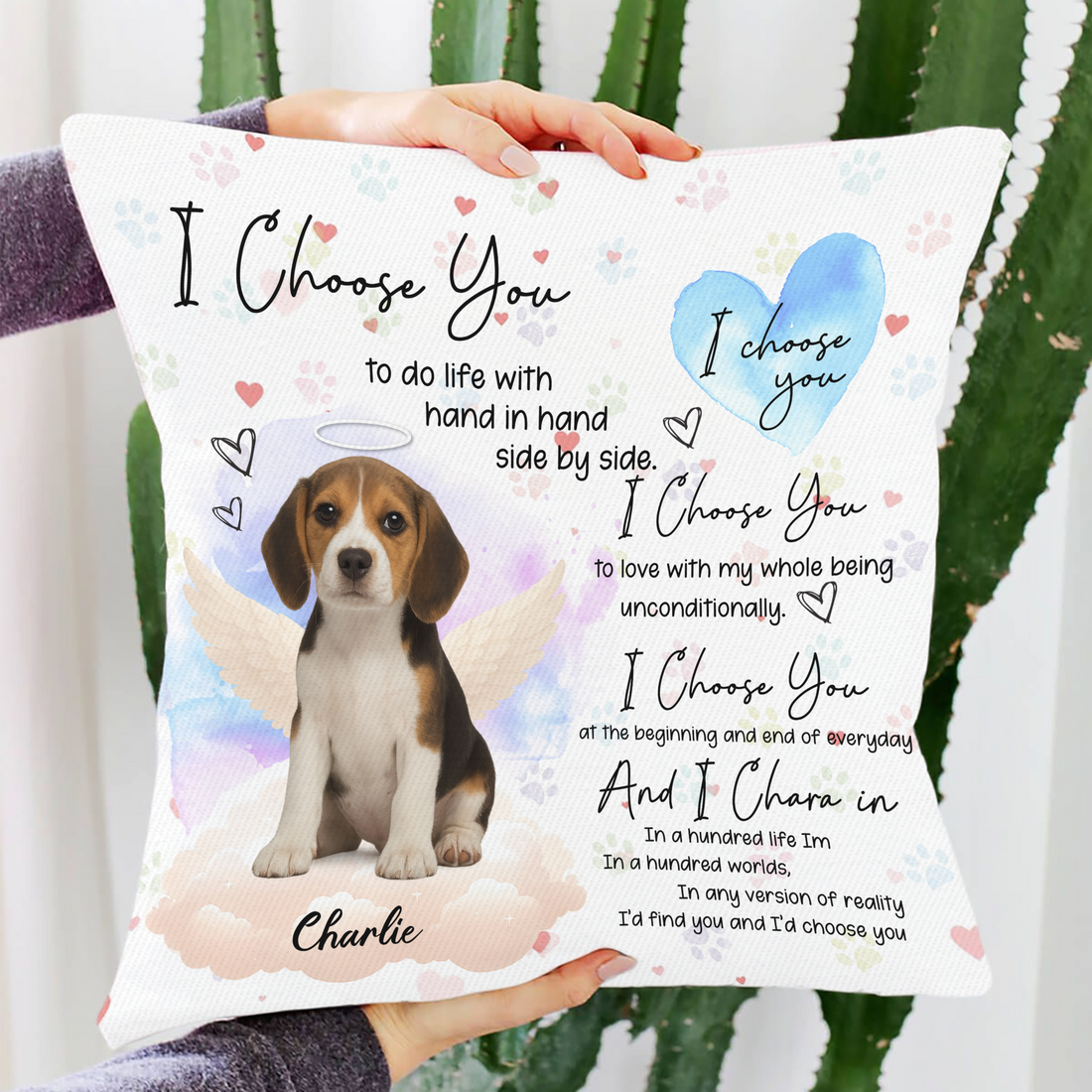 Custom Dog Name and Photo - I Choose You - Personalized Pillow - Pet Memorial