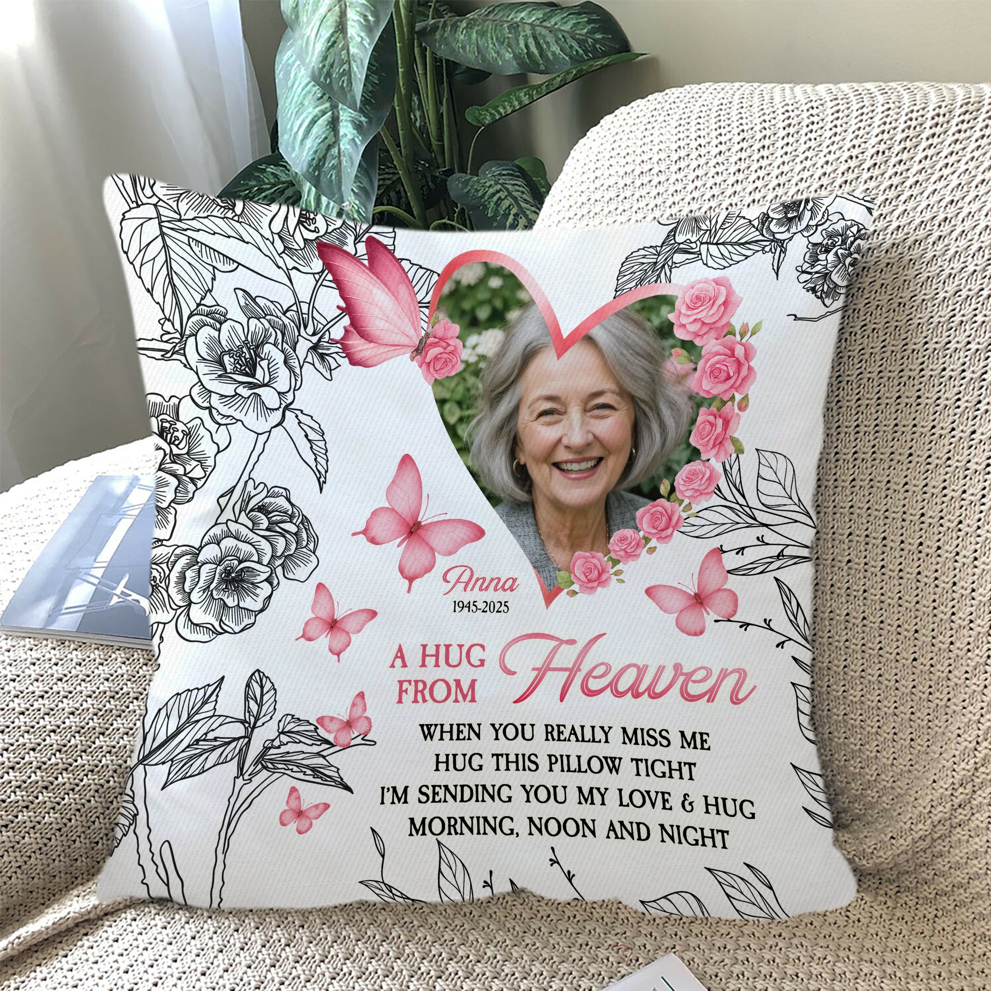 Custom Name and Photo - A Hug From Heaven - Personalized Pillow - Memorial Gift
