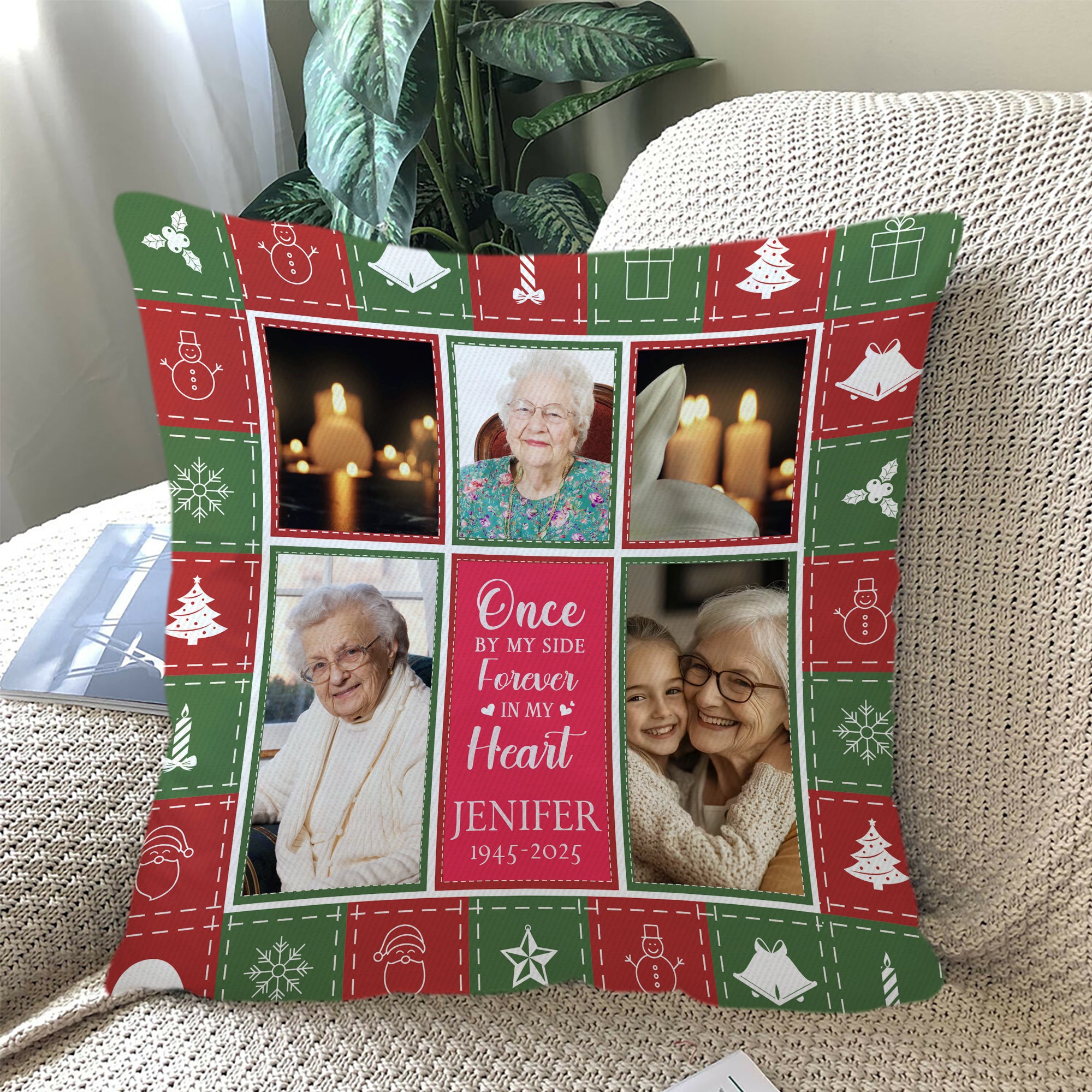 Christmas Memory - Custom Name and Photo Memorial Gift - Personalized Pillow