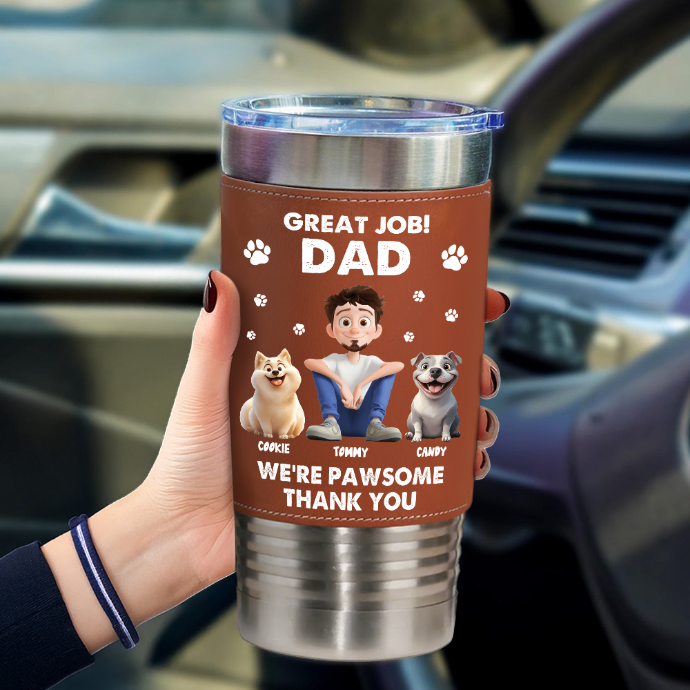 We're Pawsome - Personalized Leather Tumbler - Gift for Pet Lover