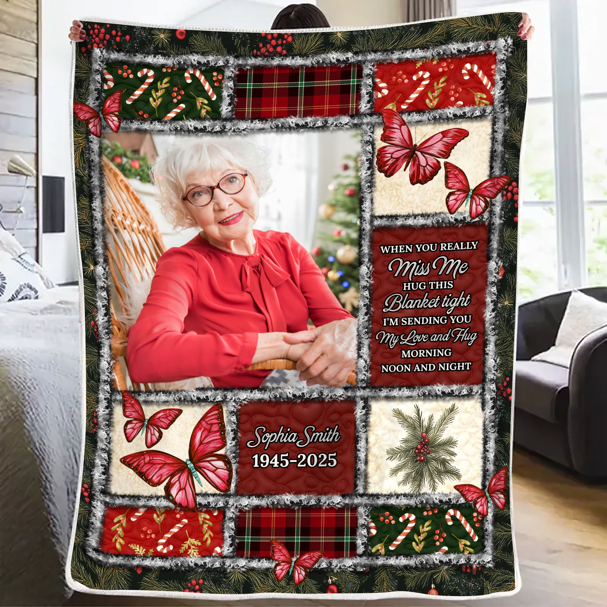When You Miss Me - Custom Name and Photo Memorial Blanket - Christmas Gift