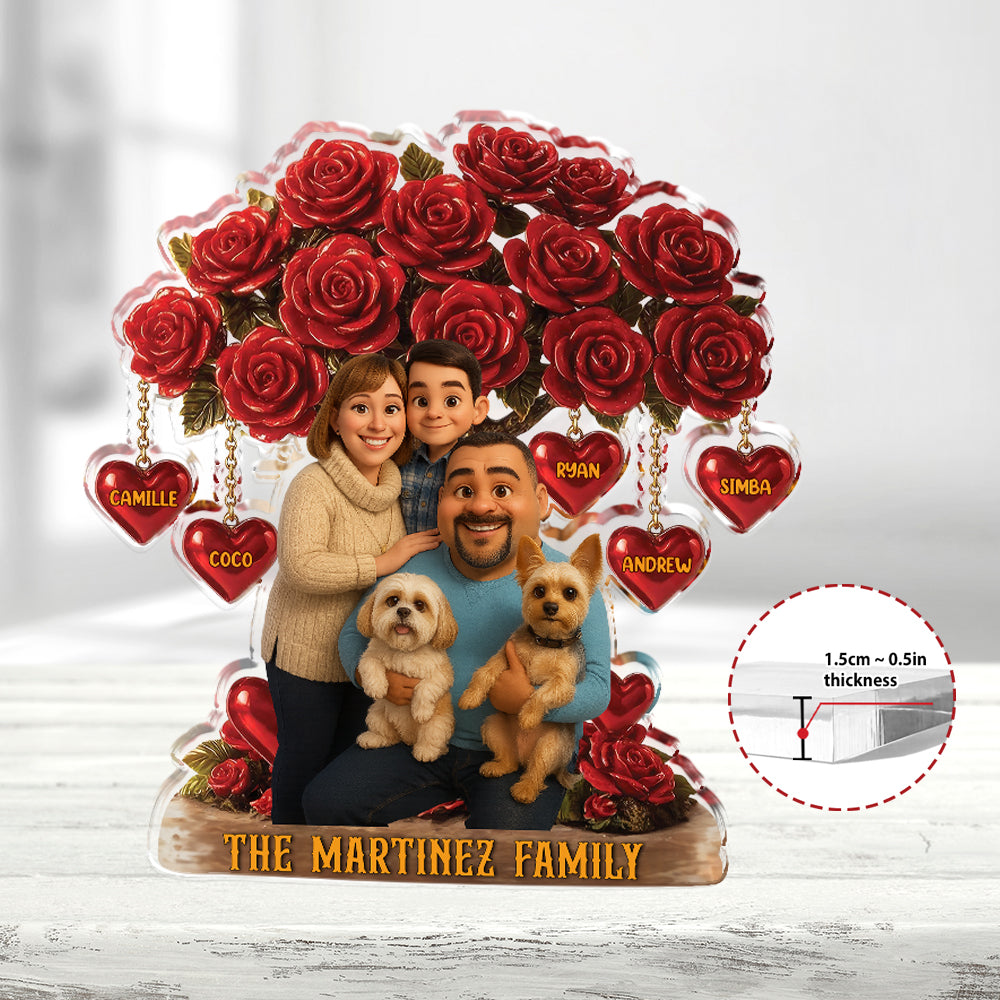 Family Tree Heart Name and Photo - Personalized Name and Photo Family Gift - Custom Shape Acrylic Block Plaque