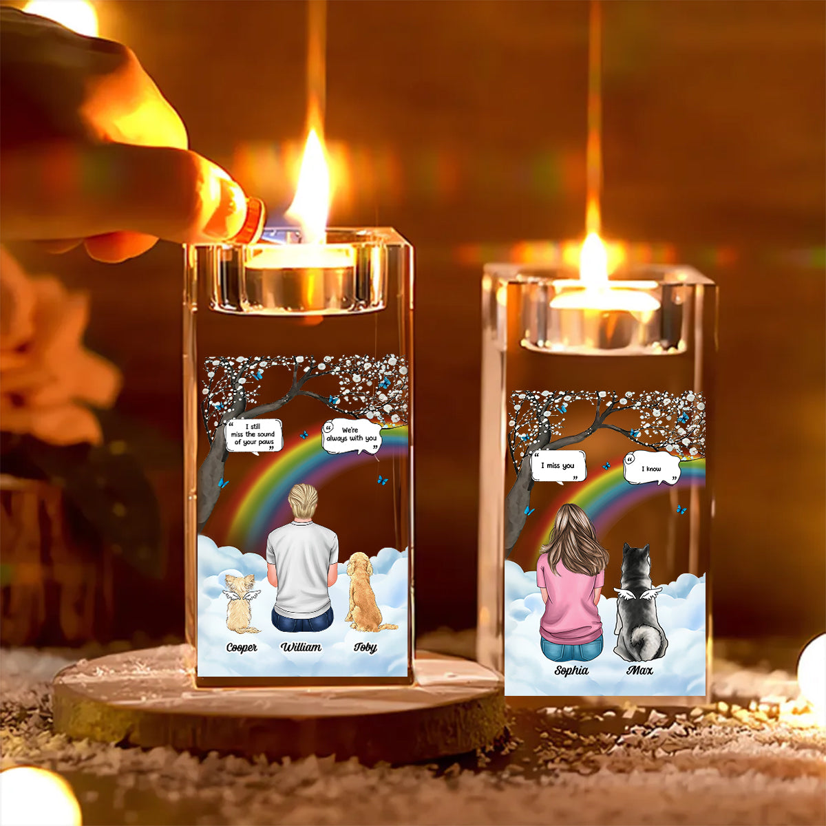Custom Name and Appearance - Personalized Crystal Candle Holder - Pet Memorial