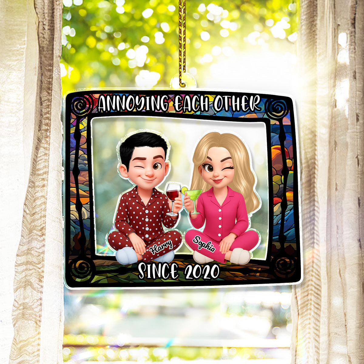 Annoying Each Other - Custom Name and Appearance - Custom Shape Hologram Ornament - Gift for Couple