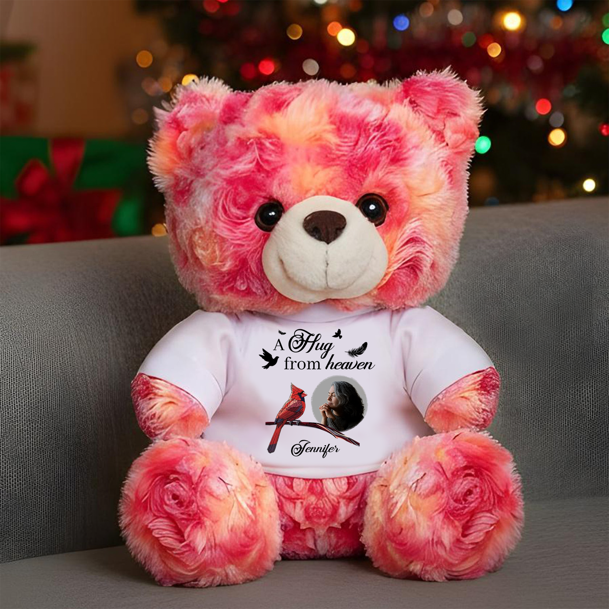 Cardinal A Hug From Heaven - Custom Name and Photo - Personalized Bear Plush
