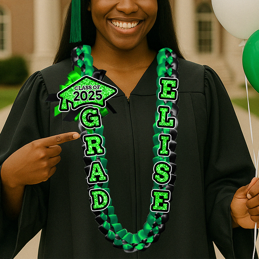 Glitter 2025 Graduation Lei Custom Name and Photo - Personalized Graduation Lei - Senior 2025