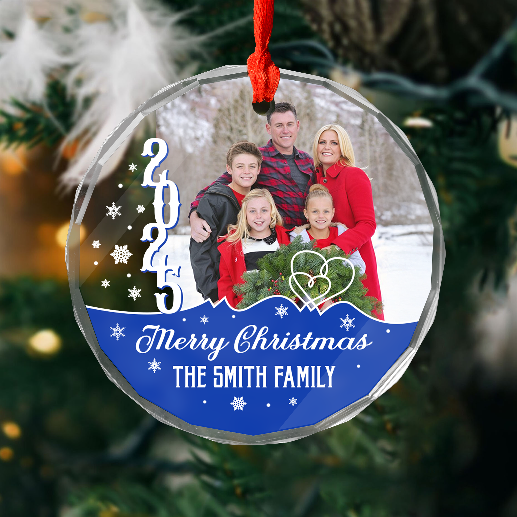 Custom Name and Family Photo - Personalized Glass Ornament - Christmas Gift