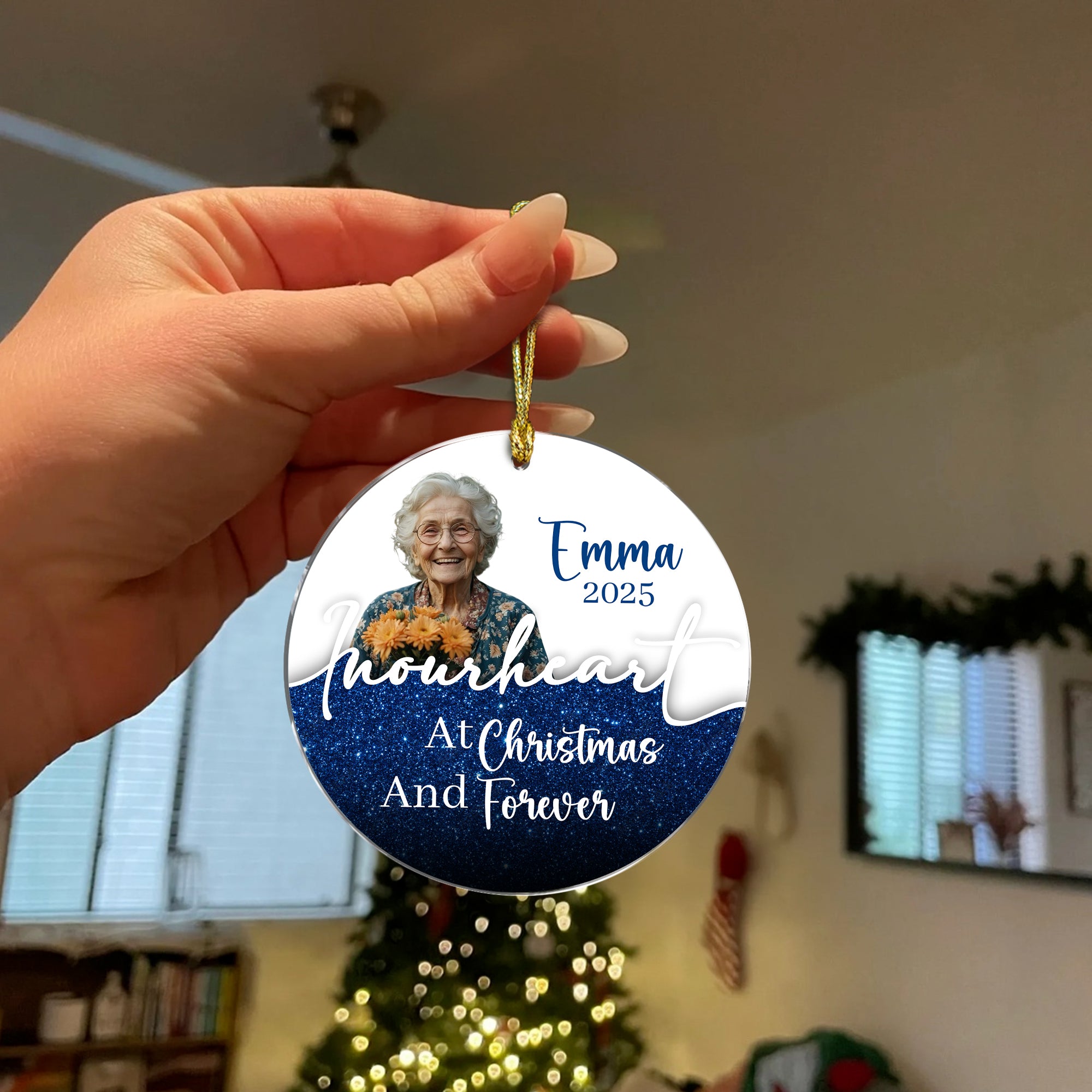 Christmas In Heaven - Custom Name and Photo - Custom Shape Hologram Ornament