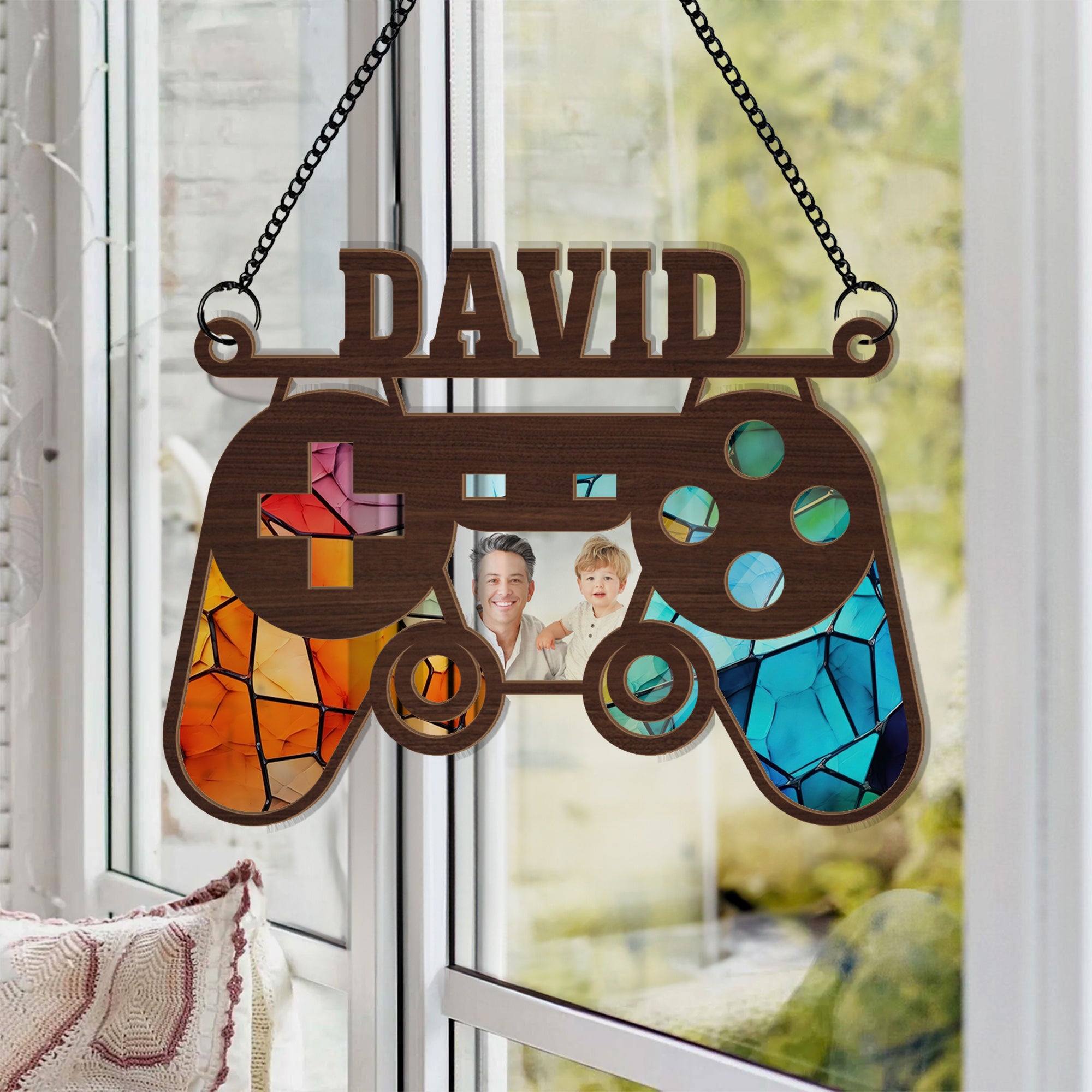Custom Dad Name and Photo - Personalized Suncatcher Ornament