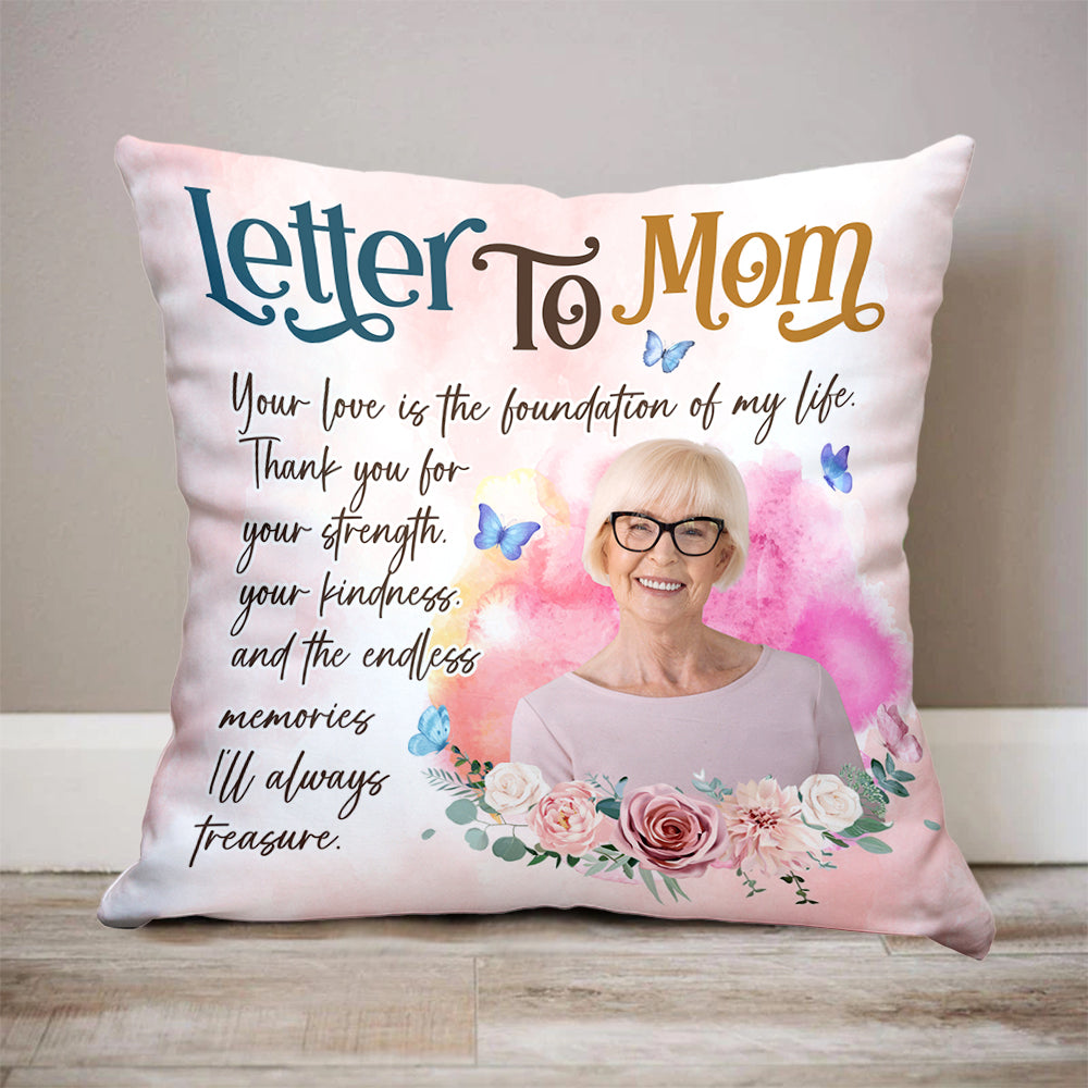 Custom Name and Photo - A Letter To Mom - Personalized Pillow