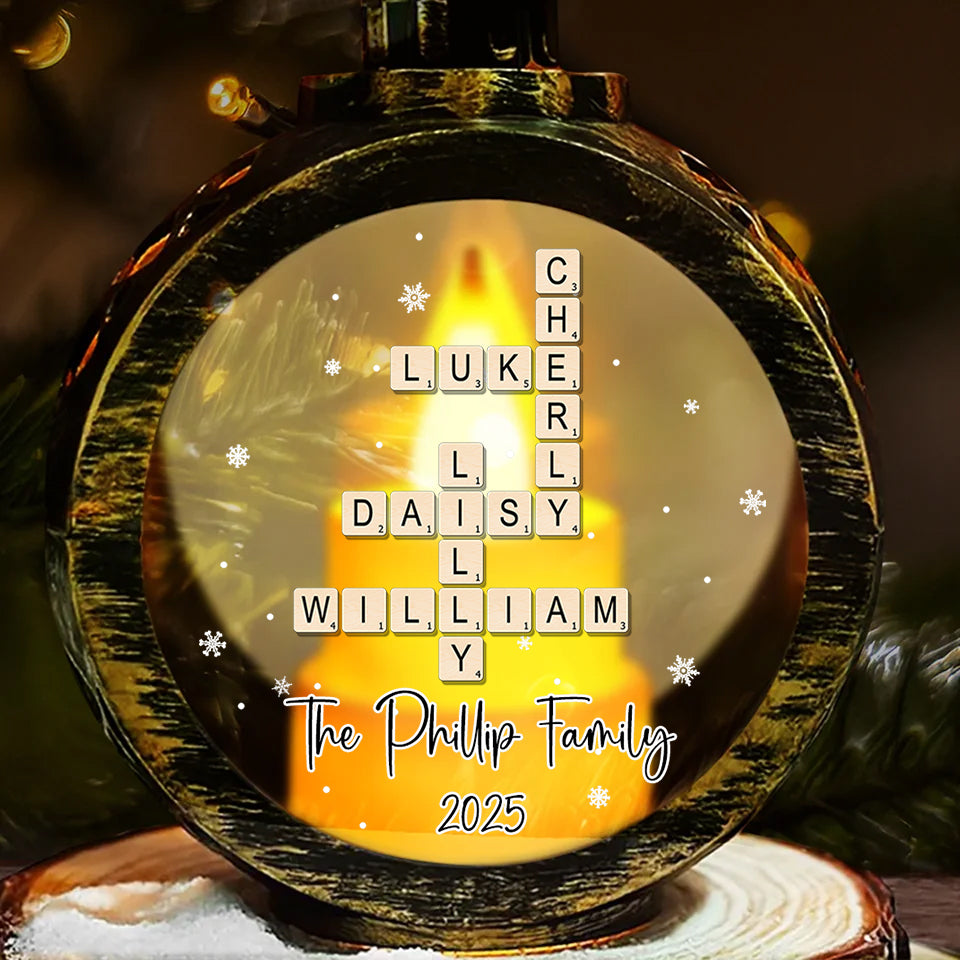 Custom Family Name Crossword - Personalized Candlelight Lantern Ornament