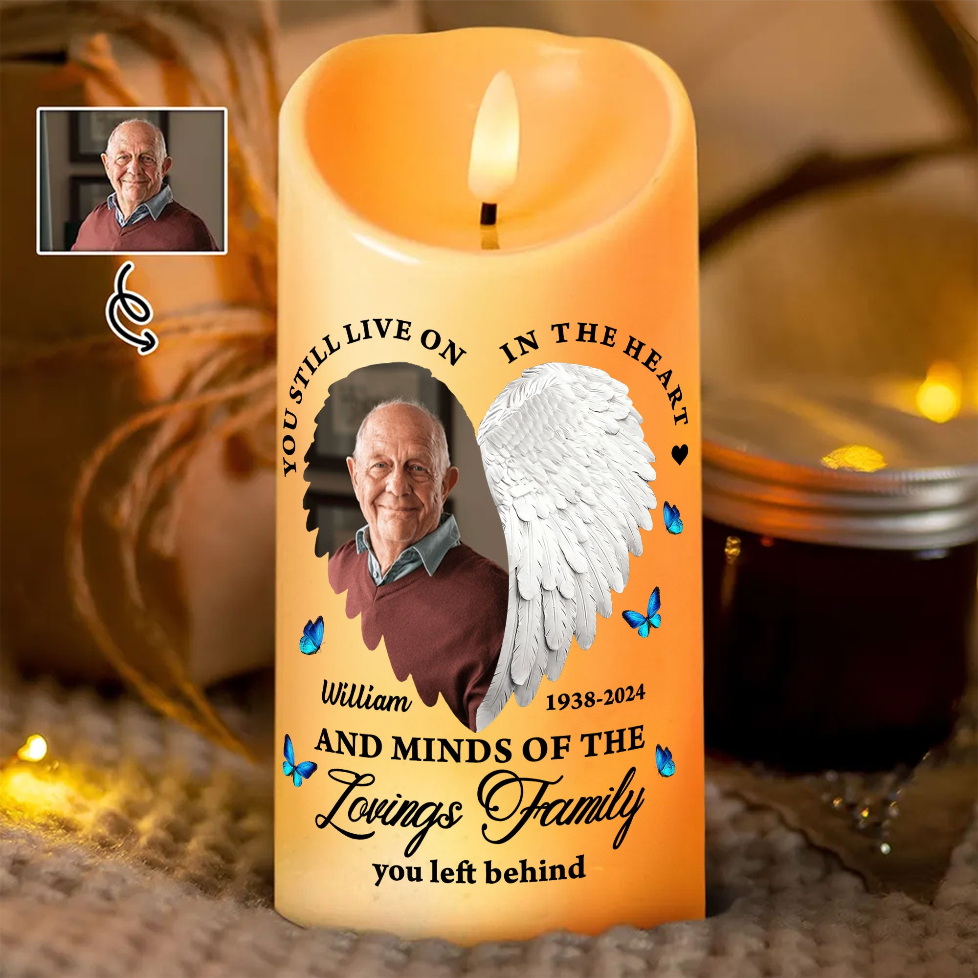 Custom Name and Photo Memorial Gift - Personalizes Photo LED Candle