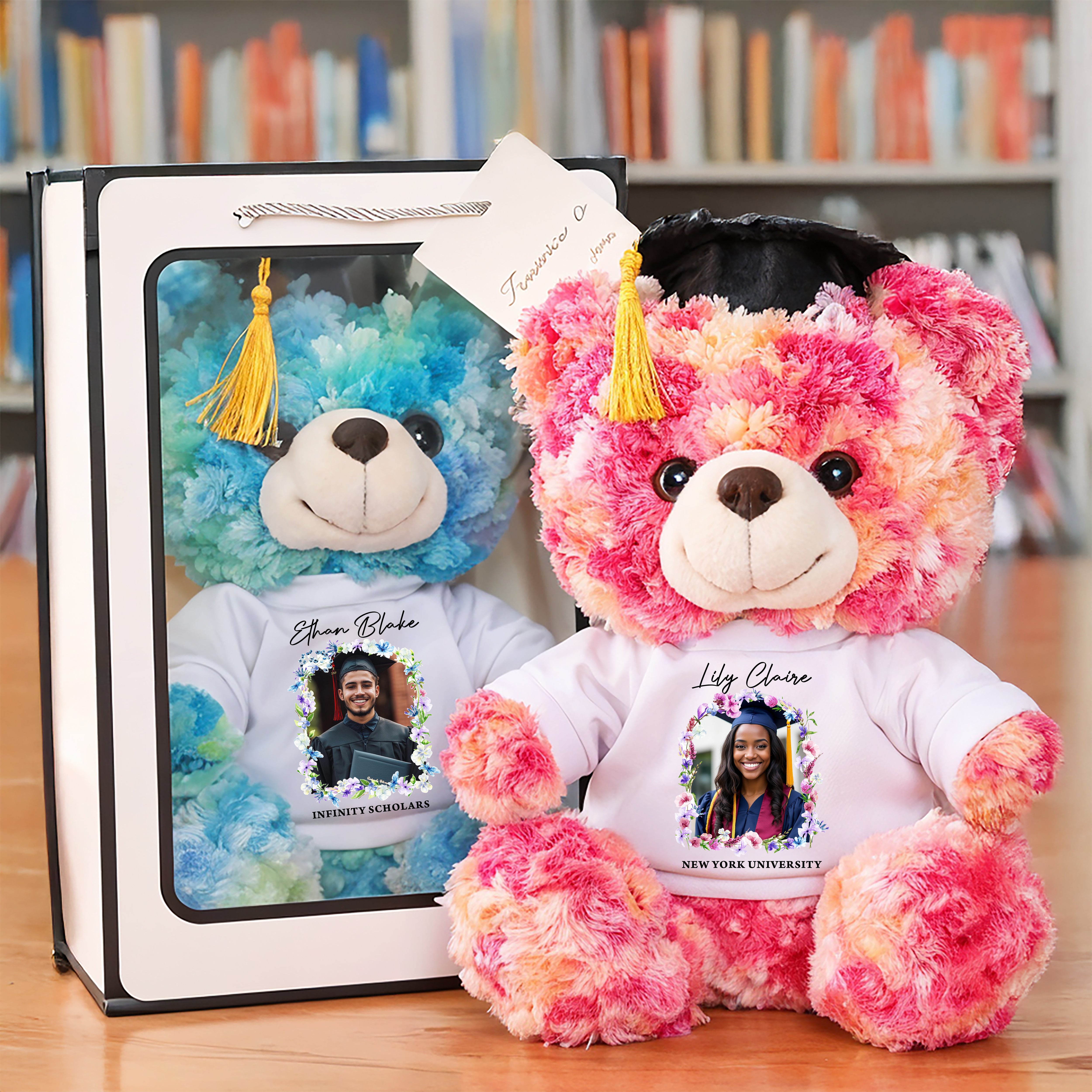 Class Of 2025 Custom Photo and Name Teddy Bear Plush - Graduate Bear With Cap