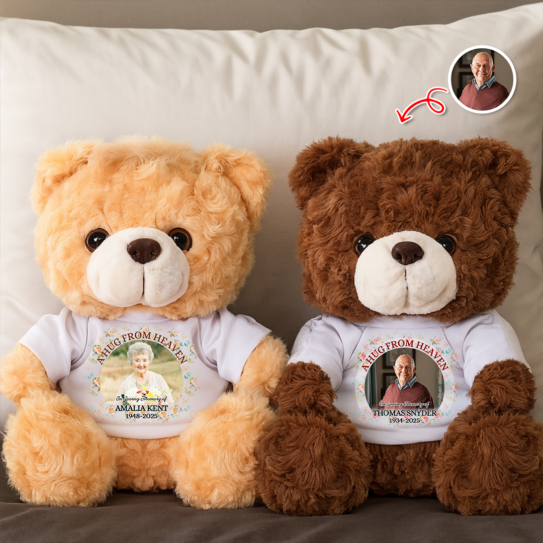 A Hug From Heaven - Memorial Gift - Custom Name and Photo Teddy Bear