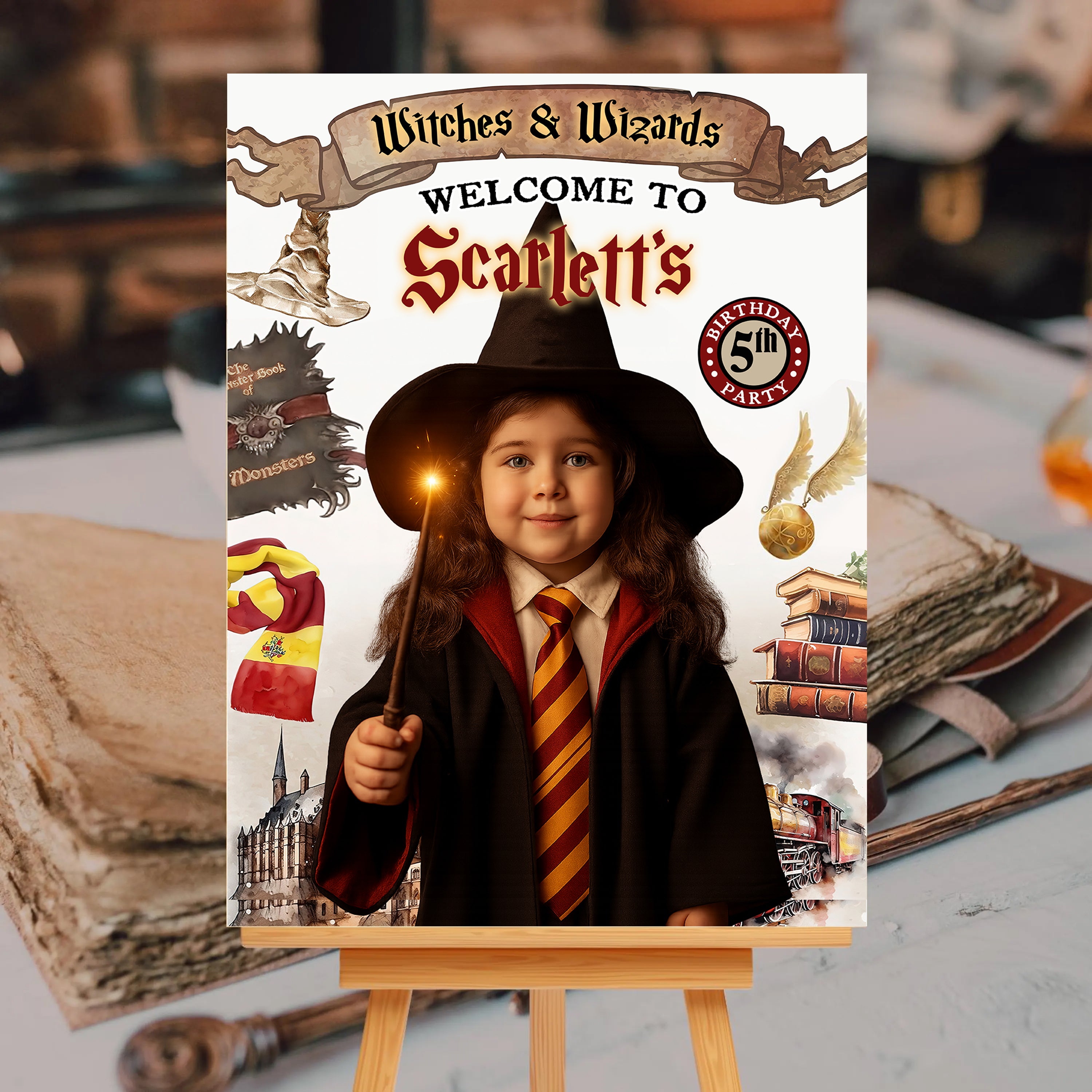 Personalized Magic School Style Sign - Custom Name & Photo Law Sign - Birthday Welcome Sign