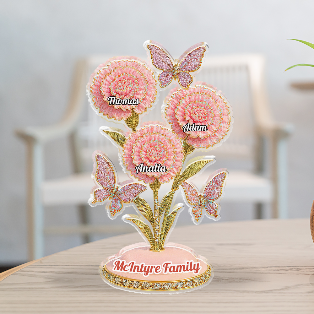 Family Flower - Custom Name with Flower Shape  - Custom Shape Acrylic Block Plaque
