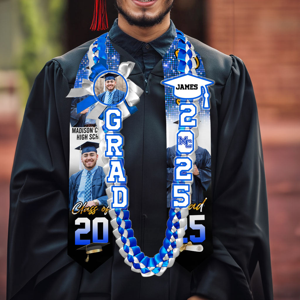 Glitter 2025 Graduation Stole and Lei Custom Photo - Personalized Gift For Graduation - Grad 2025