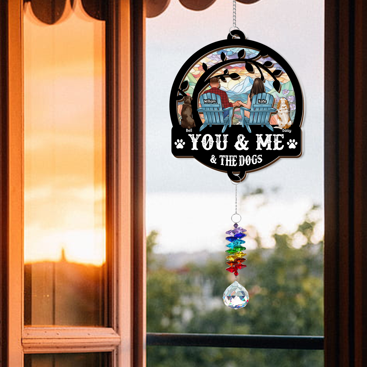 You & Me And The Dogs - Ornament Hanging Piece With Crystal Charm - Couple Gift
