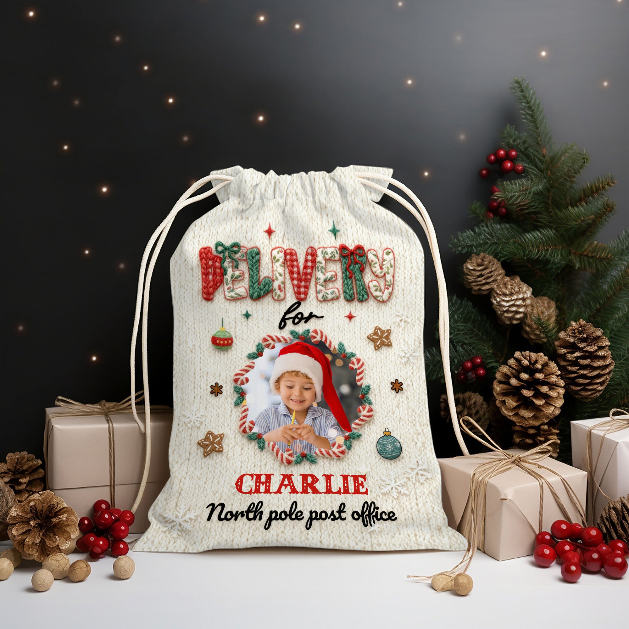 Delivery for Kids - Custom Photo Christmas Bag - Christmas Sack Gift for Kids